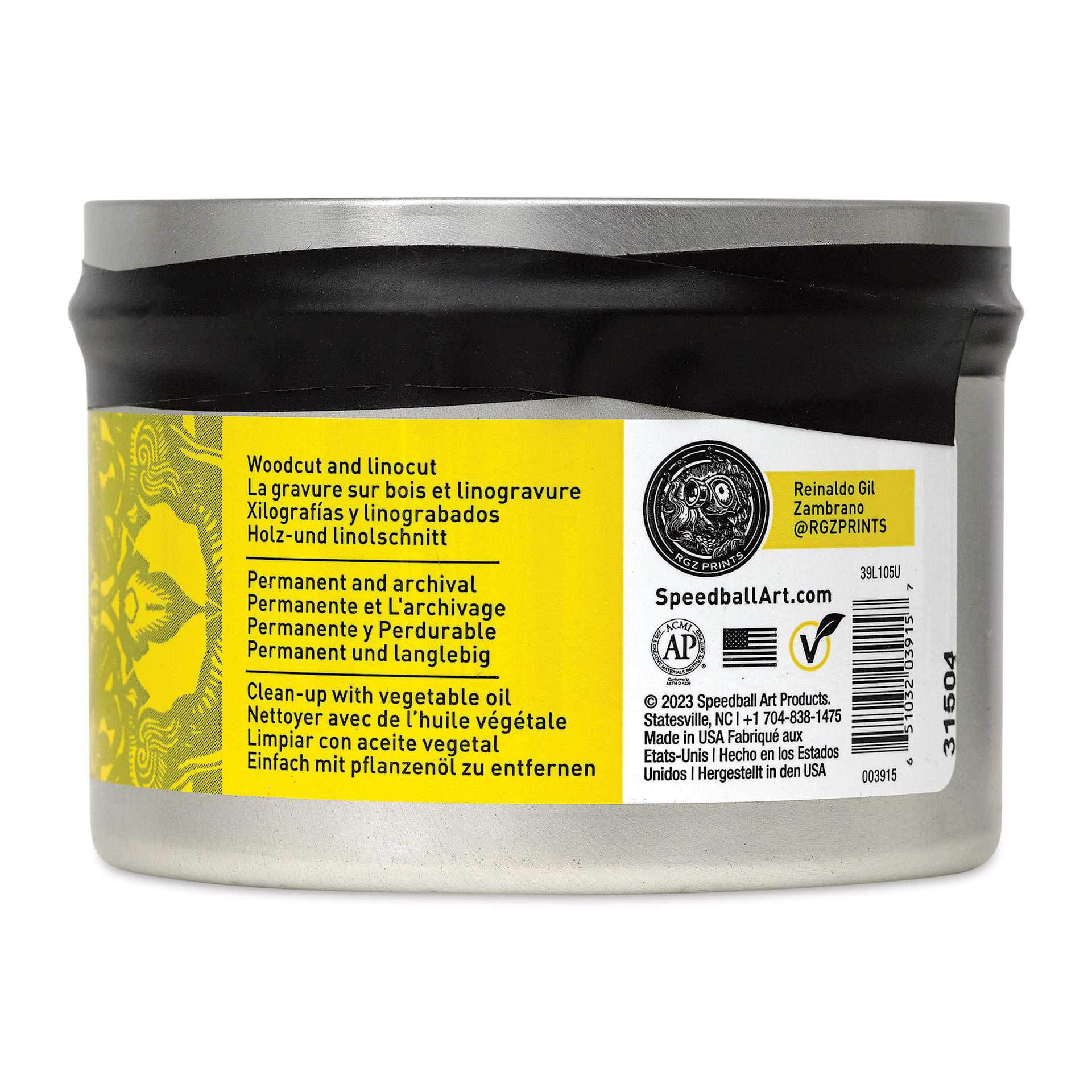 Speedball Oil-Based Relief Ink - Yellow, 8 oz back of packaging