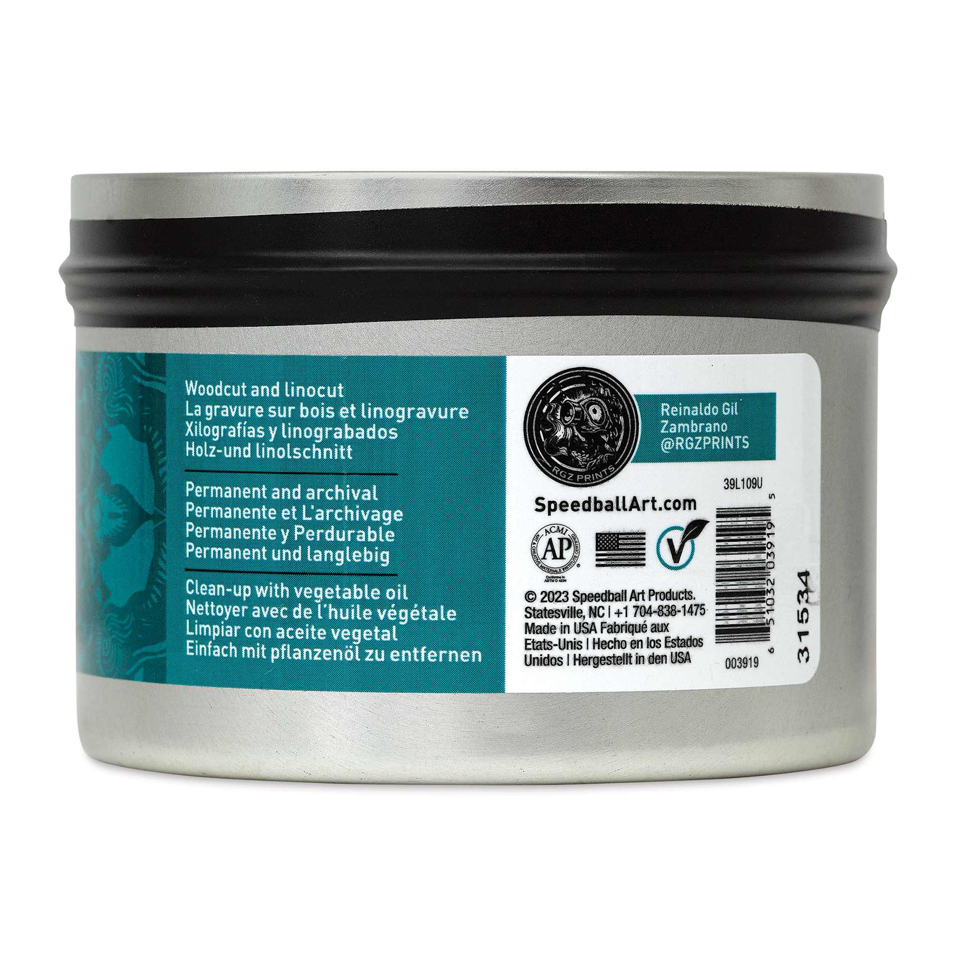 Speedball Oil-Based Relief Ink - Turquoise, 8 oz back of packaging