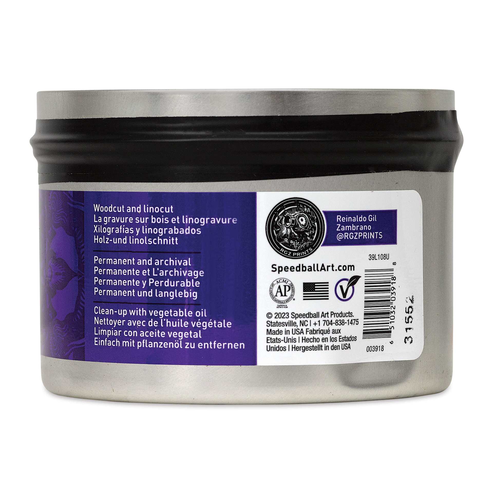 Speedball Oil-Based Relief Ink - Violet, 8 oz back of packaging