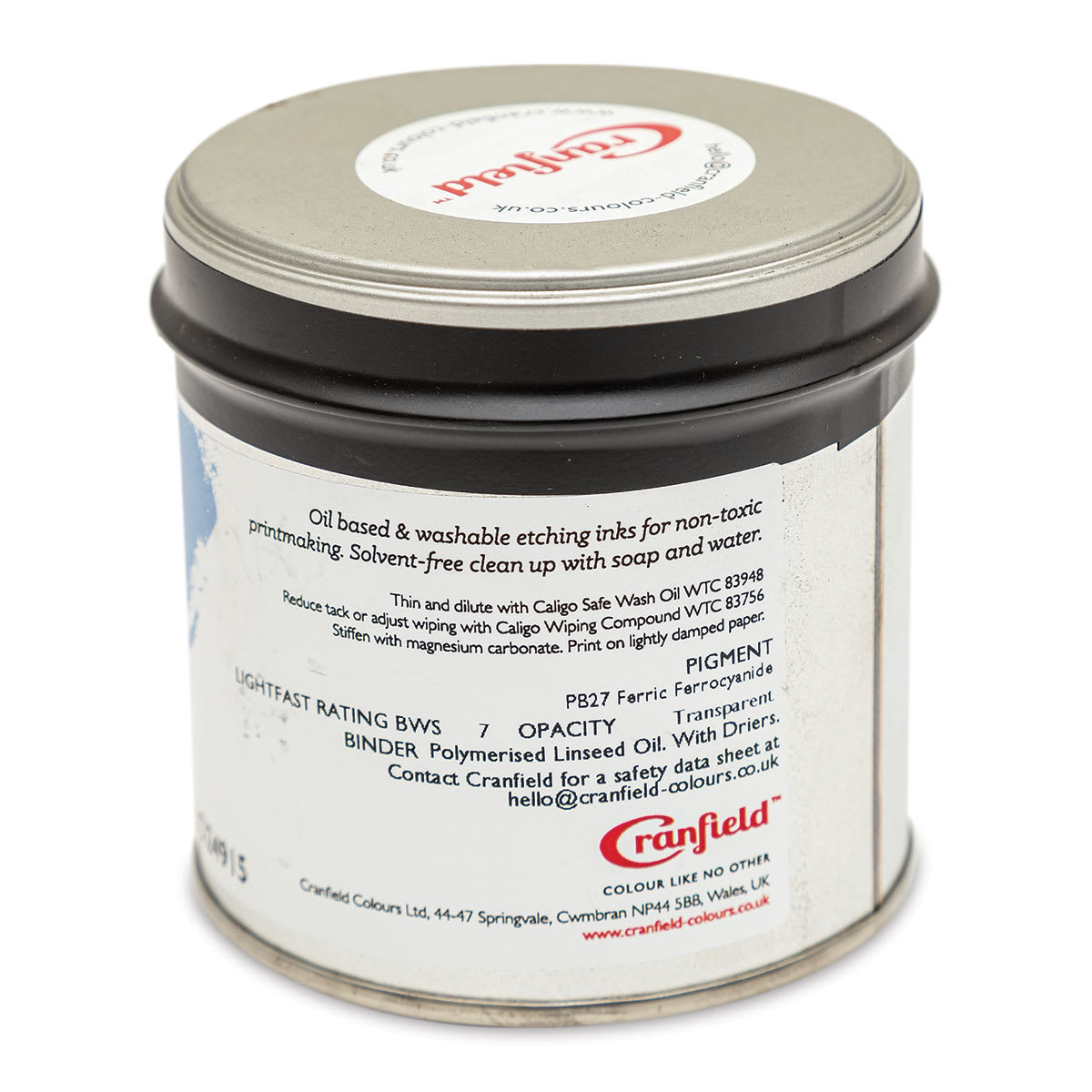 Cranfield Caligo Safe Wash Etching Ink - Prussian Blue, 250 g Can - back