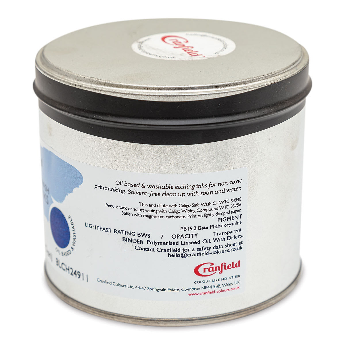 Cranfield Caligo Safe Wash Etching Ink - Process Blue (Cyan), 500 g Can - back