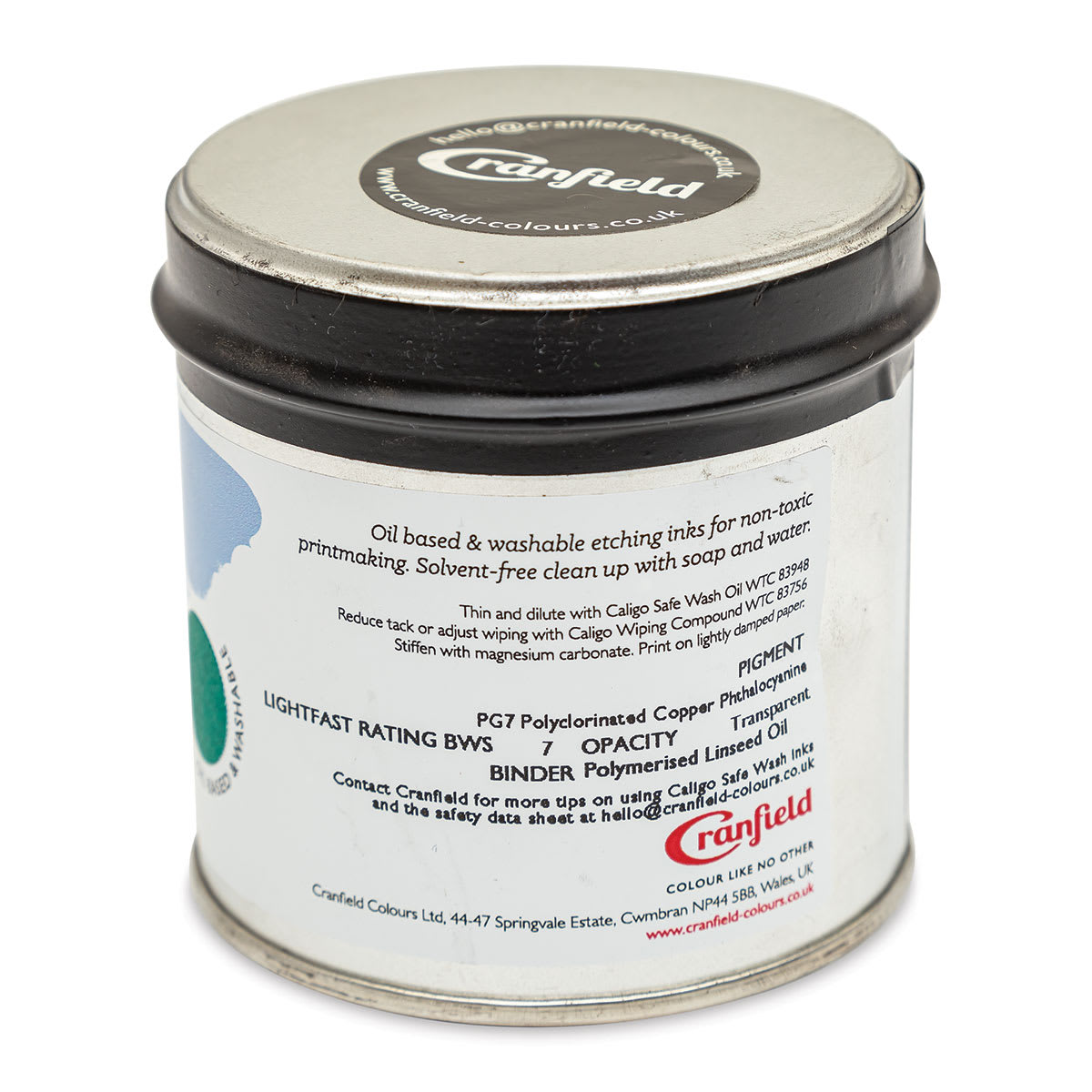 Cranfield Caligo Safe Wash Etching Ink - Phthalo Green, 250 g Can - back