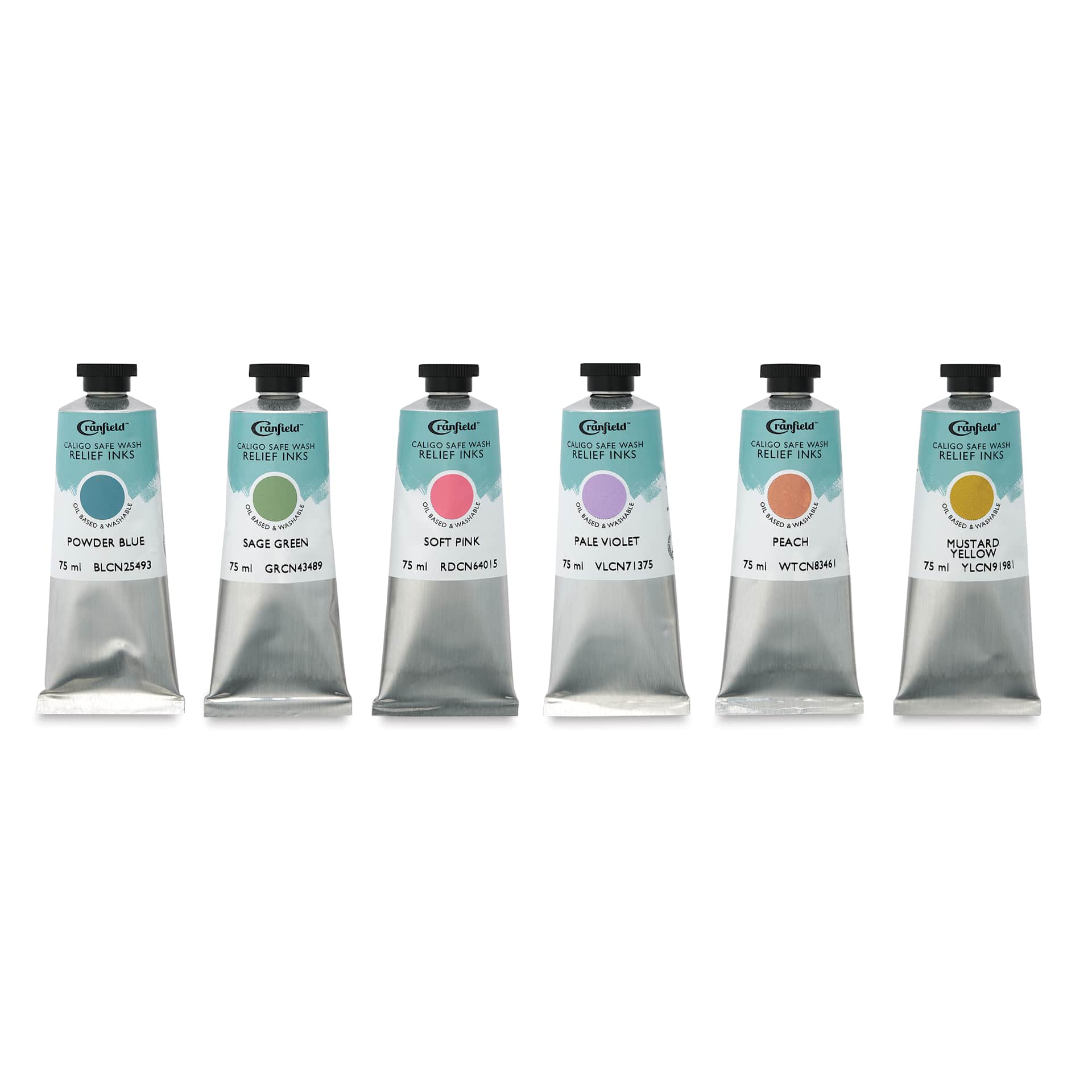 Cranfield Caligo Safe Wash Relief Ink - Set of 6, Soft Shades, 75 ml Tubes