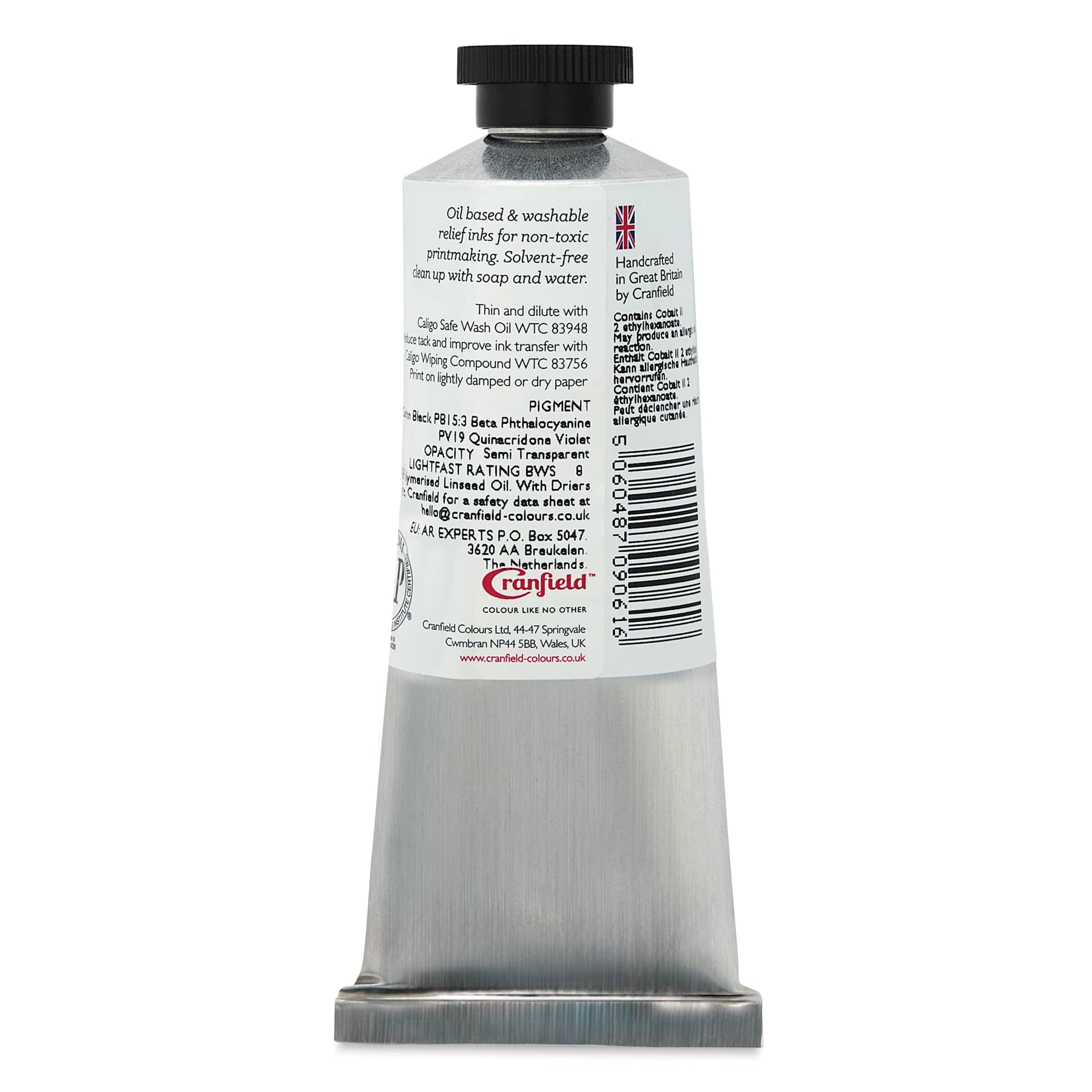 Cranfield Caligo Safe Wash Relief Ink - Payne's Grey, 75 ml, back of tube