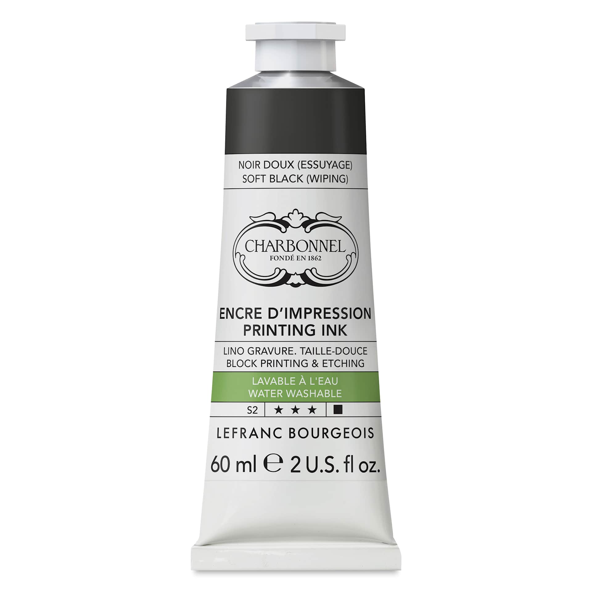 Charbonnel Water Washable Printing Ink - Soft Black, 60 ml, tube