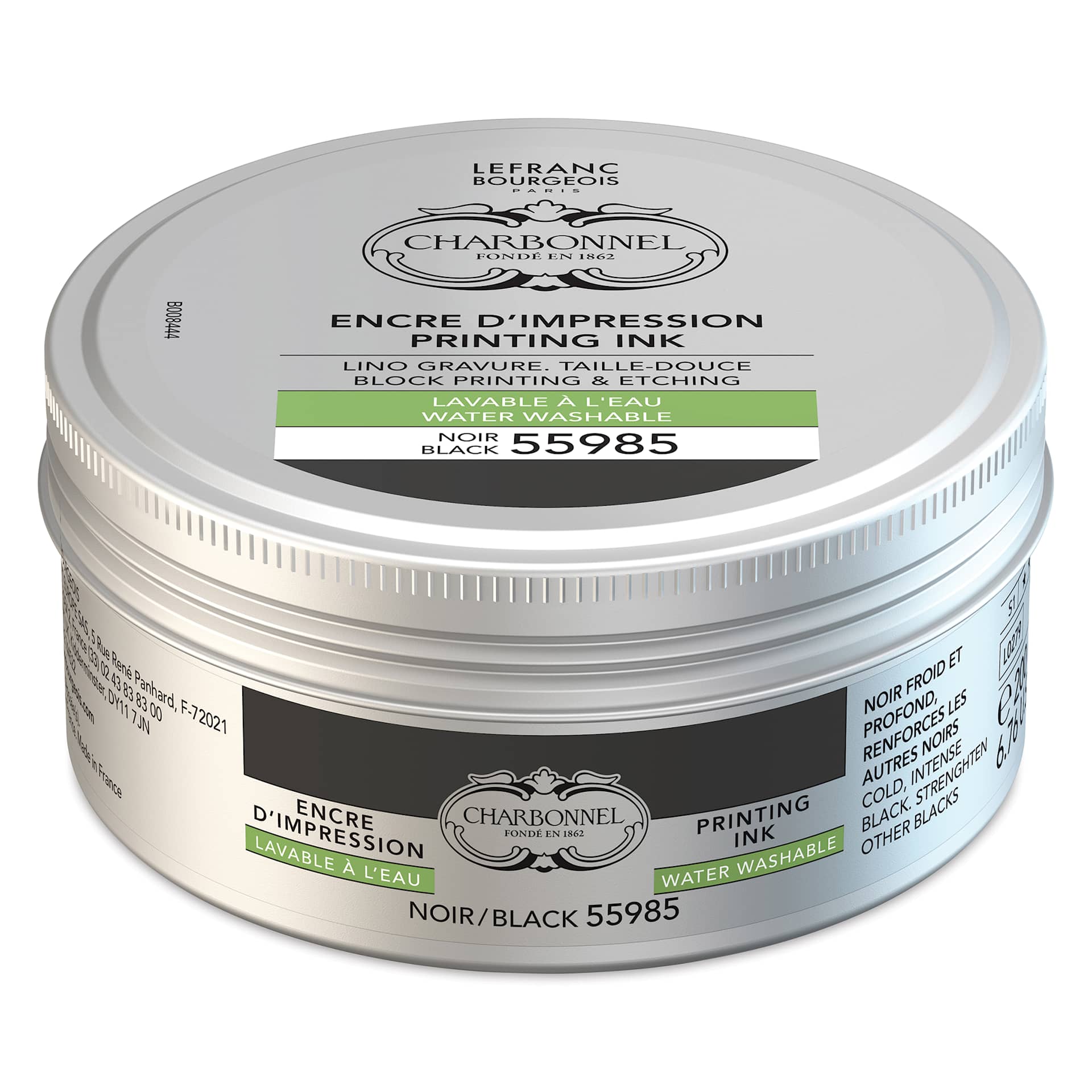 Charbonnel Water Washable Printing Ink - Black 55985, 200 ml