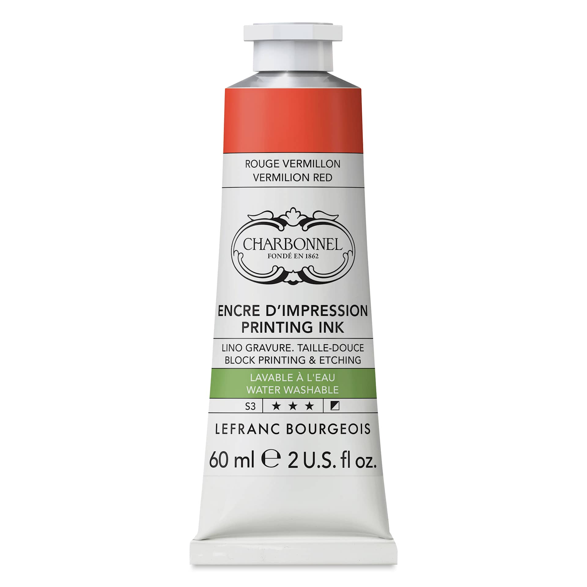 Charbonnel Water Washable Printing Ink - Vermilion Red, 60 ml