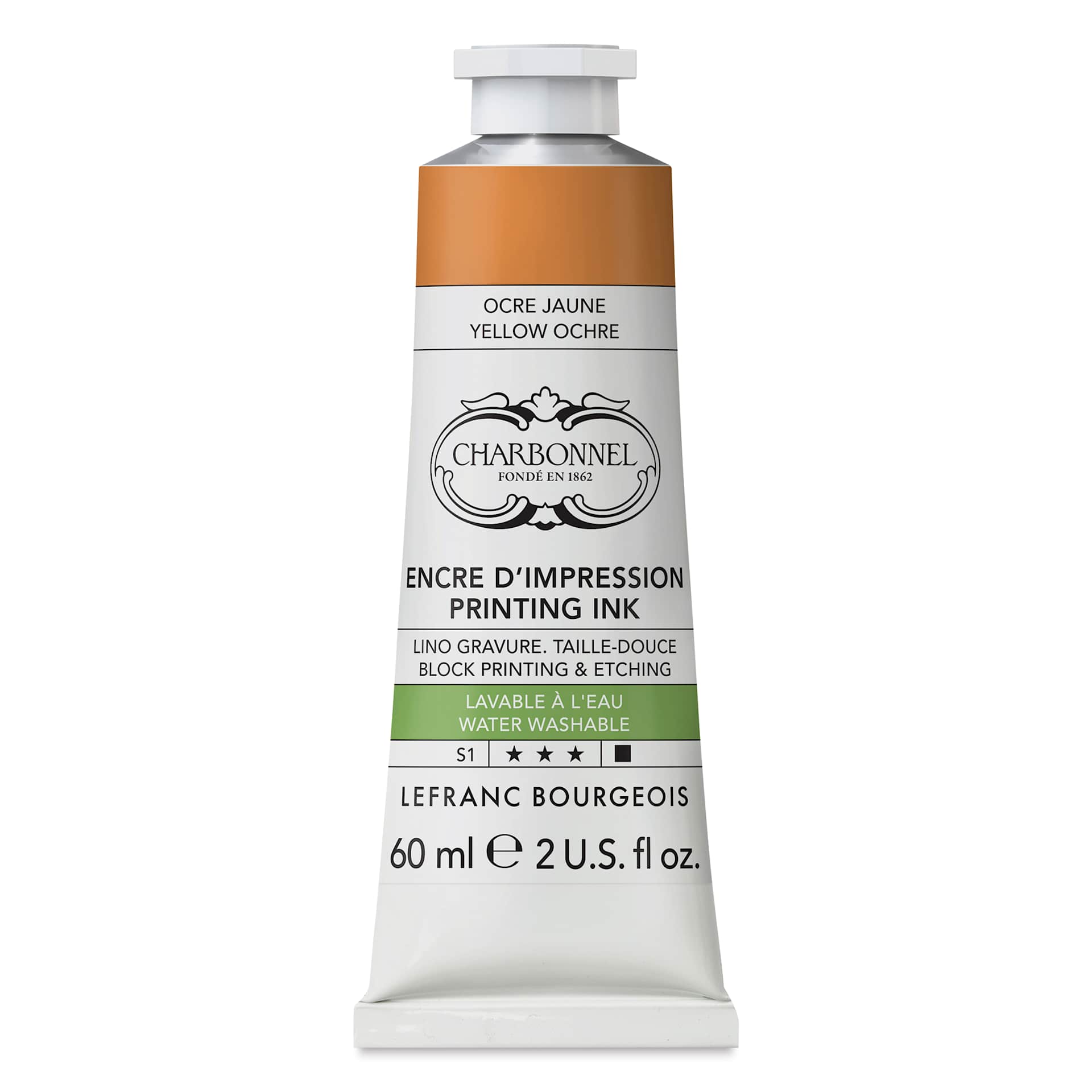 Charbonnel Water Washable Printing Ink - Yellow Ochre, 60 ml
