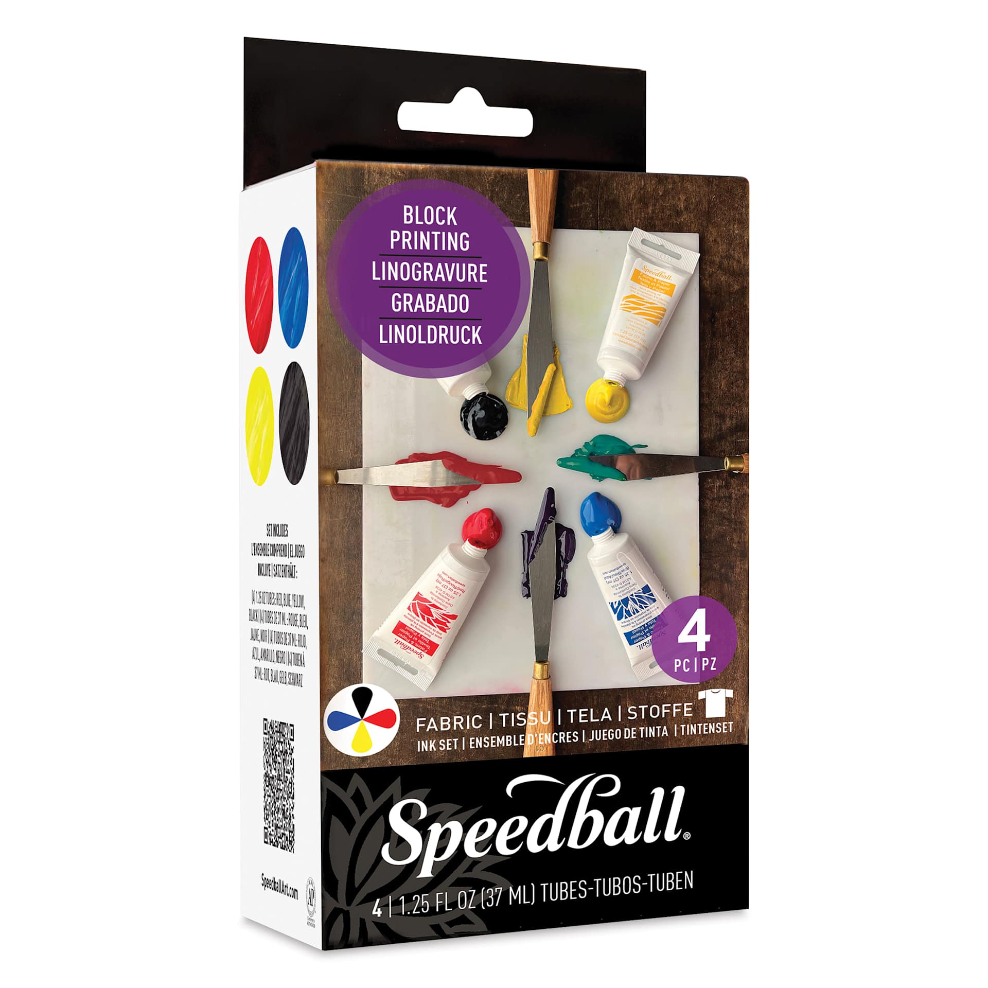 Speedball Fabric and Paper Block Printing Set - Set of 4, angled view