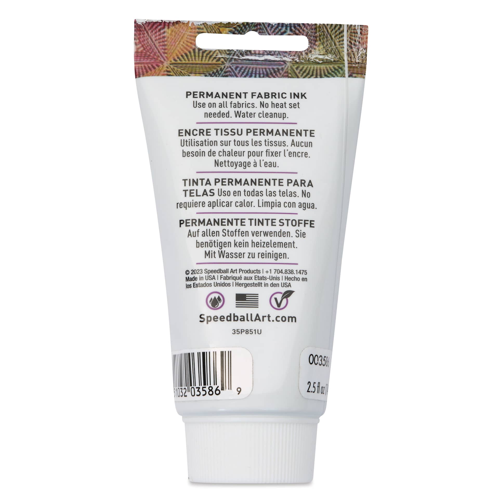 Speedball Fabric and Paper Block Printing Ink - Mint, 2.5 oz, back of tube