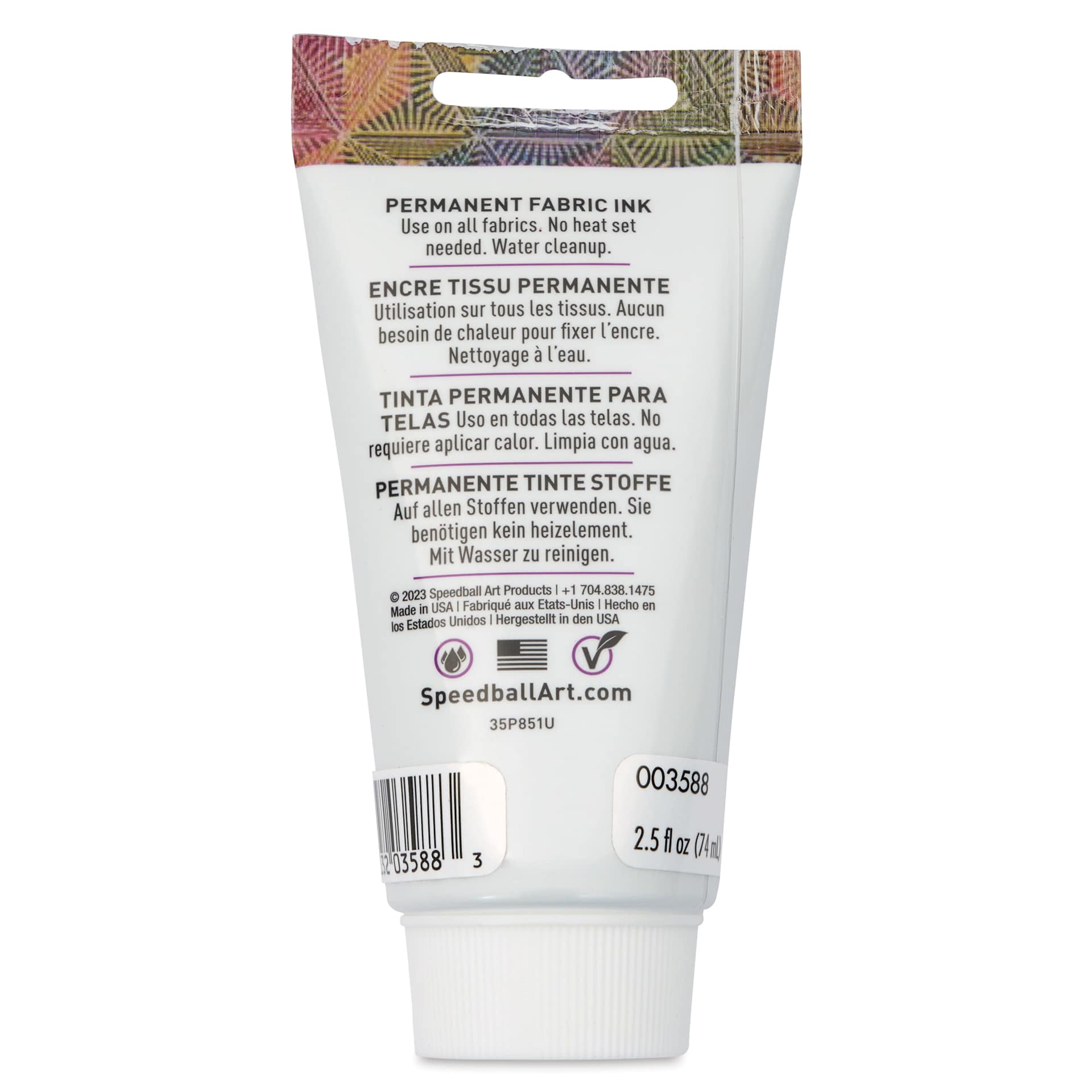 Speedball Fabric and Paper Block Printing Ink - Cornsilk, 2.5 oz, back of tube