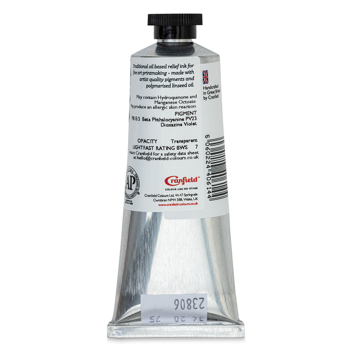 Cranfield Traditional Relief Ink - Monastral Blue, 75 ml - back