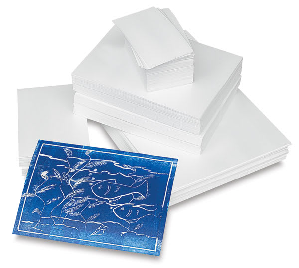 Inovart Printfoam for Block Printing - Class Packs, assorted sizes stacked with one board inked