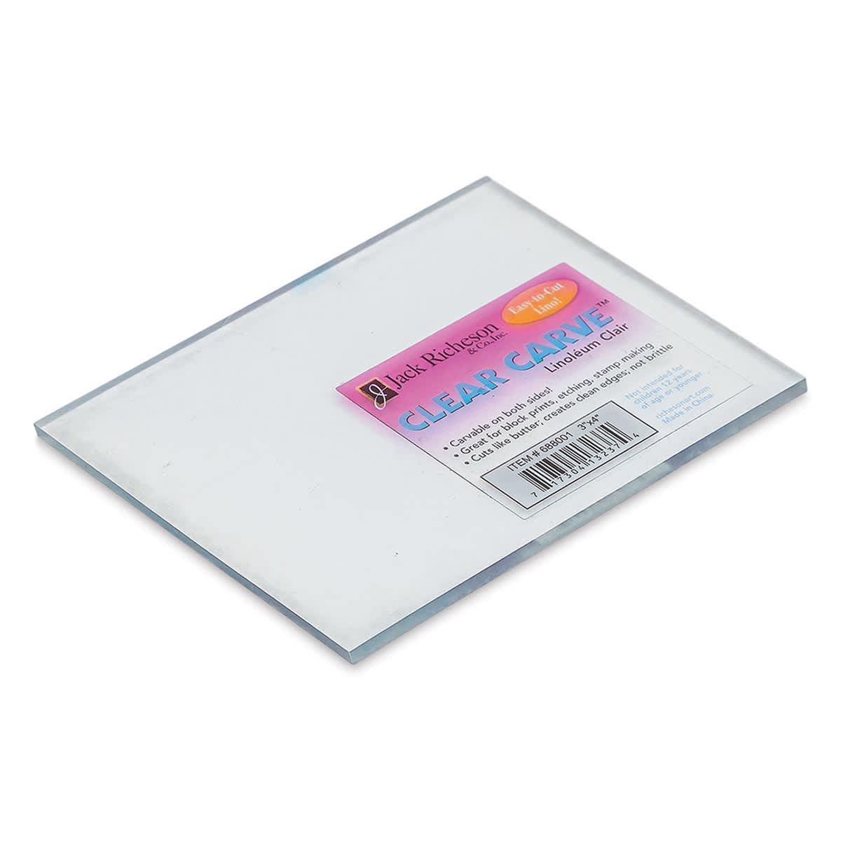 Richeson Clear Carve Linoleum - Piece, 3" x 4" - front of packaging, angled view