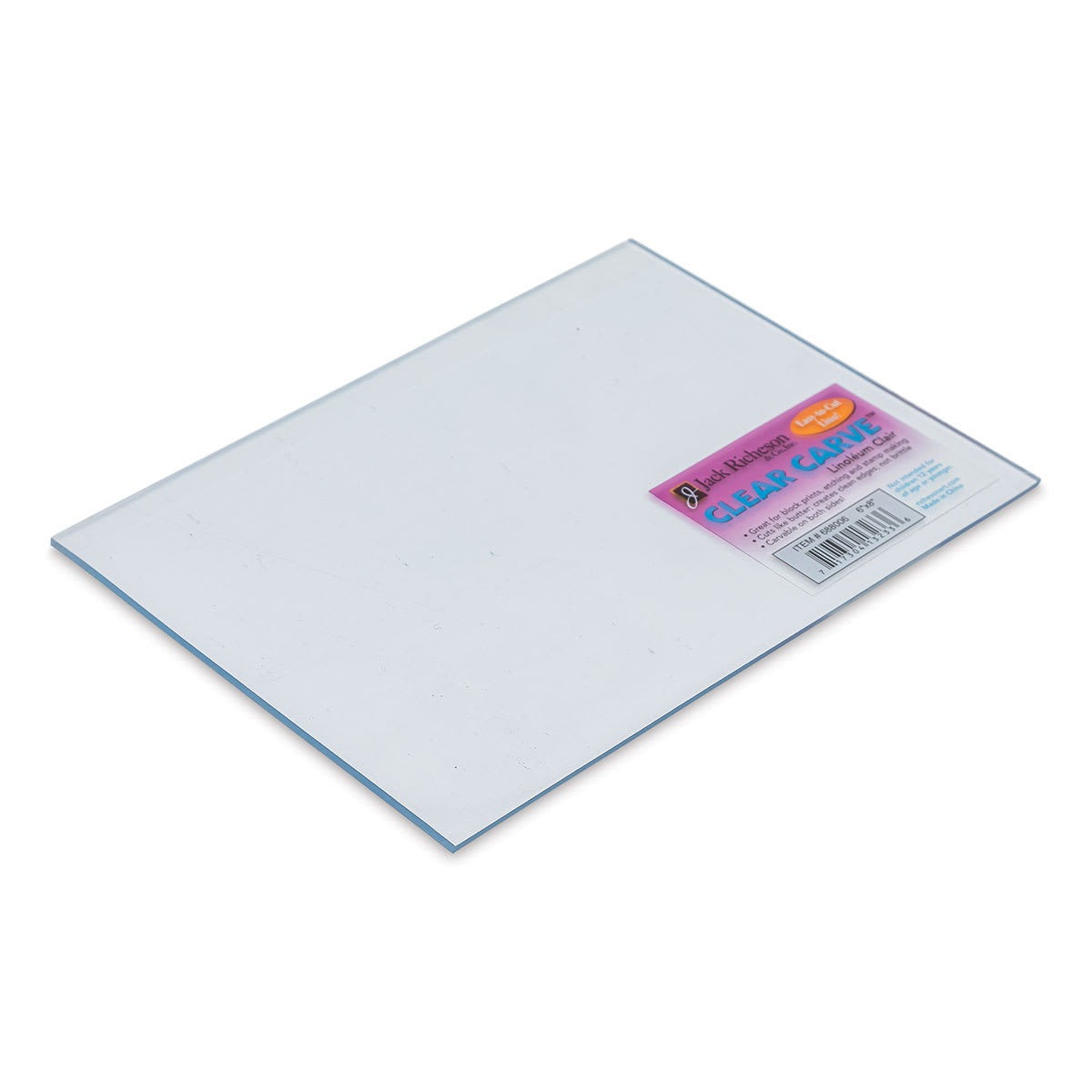 Richeson Clear Carve Linoleum - Piece, 6" x 8" - front of packaging, angled top view