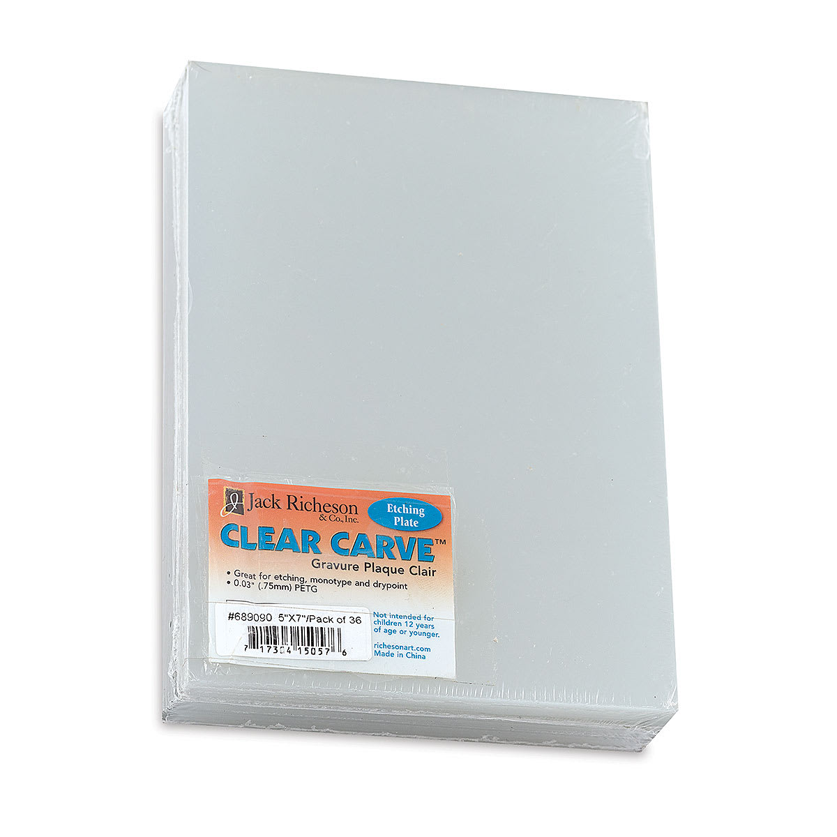 Richeson Clear Carve Etching Plates - 5" x 7", Pkg of 36 - front of packaging, angled view
