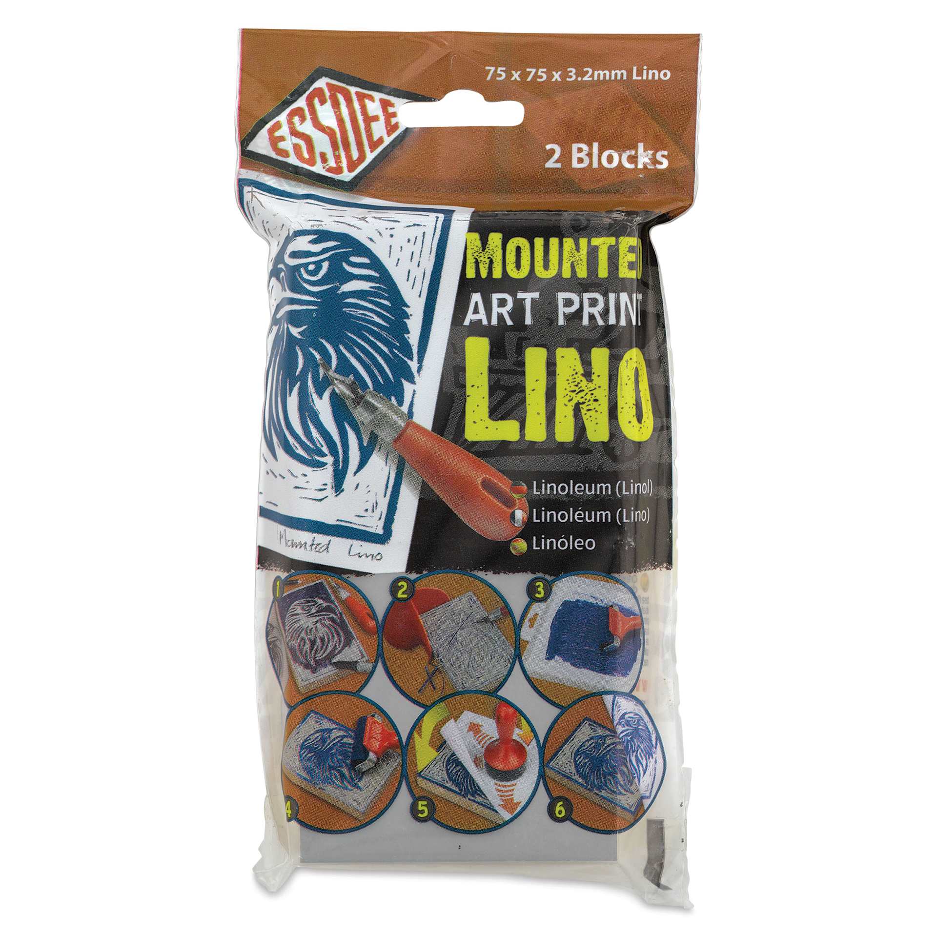Essdee Mounted Lino Blocks - 3" x 3" Pkg of 2, front of packaging