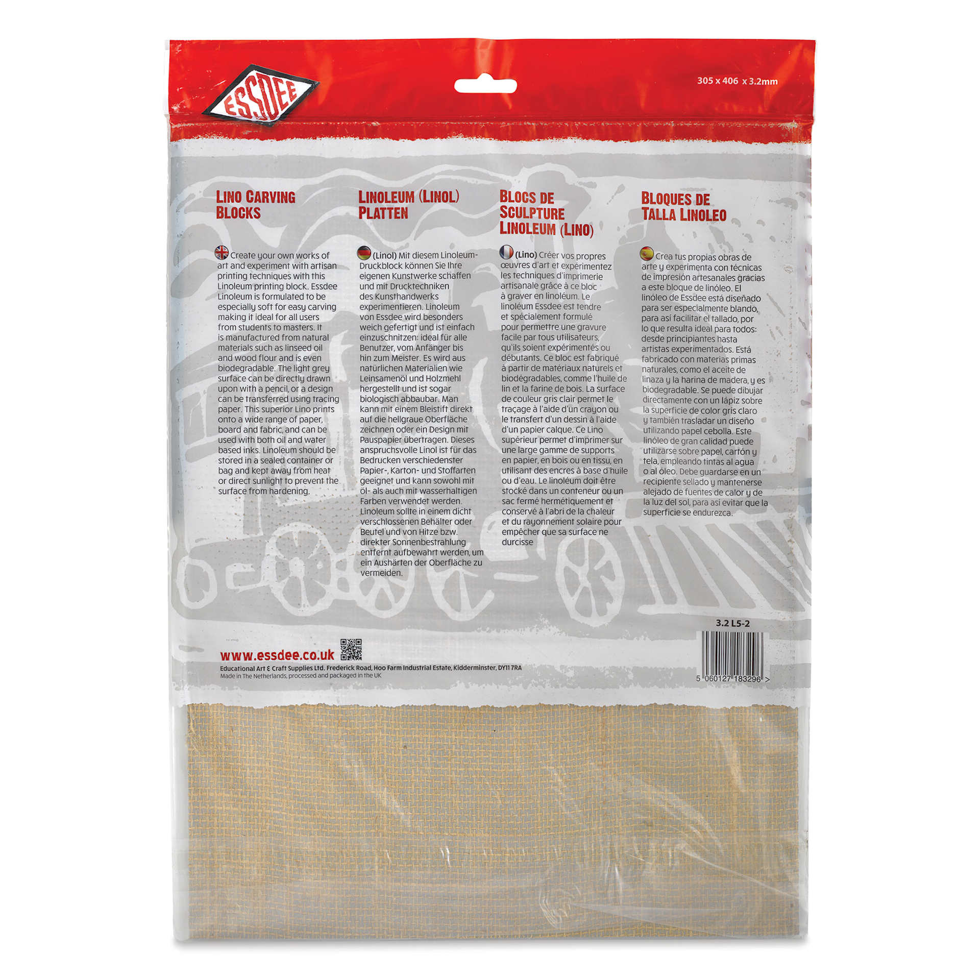 Essdee Lino Blocks - 16" x 12", Unmounted, Pkg of 2, back of packaging