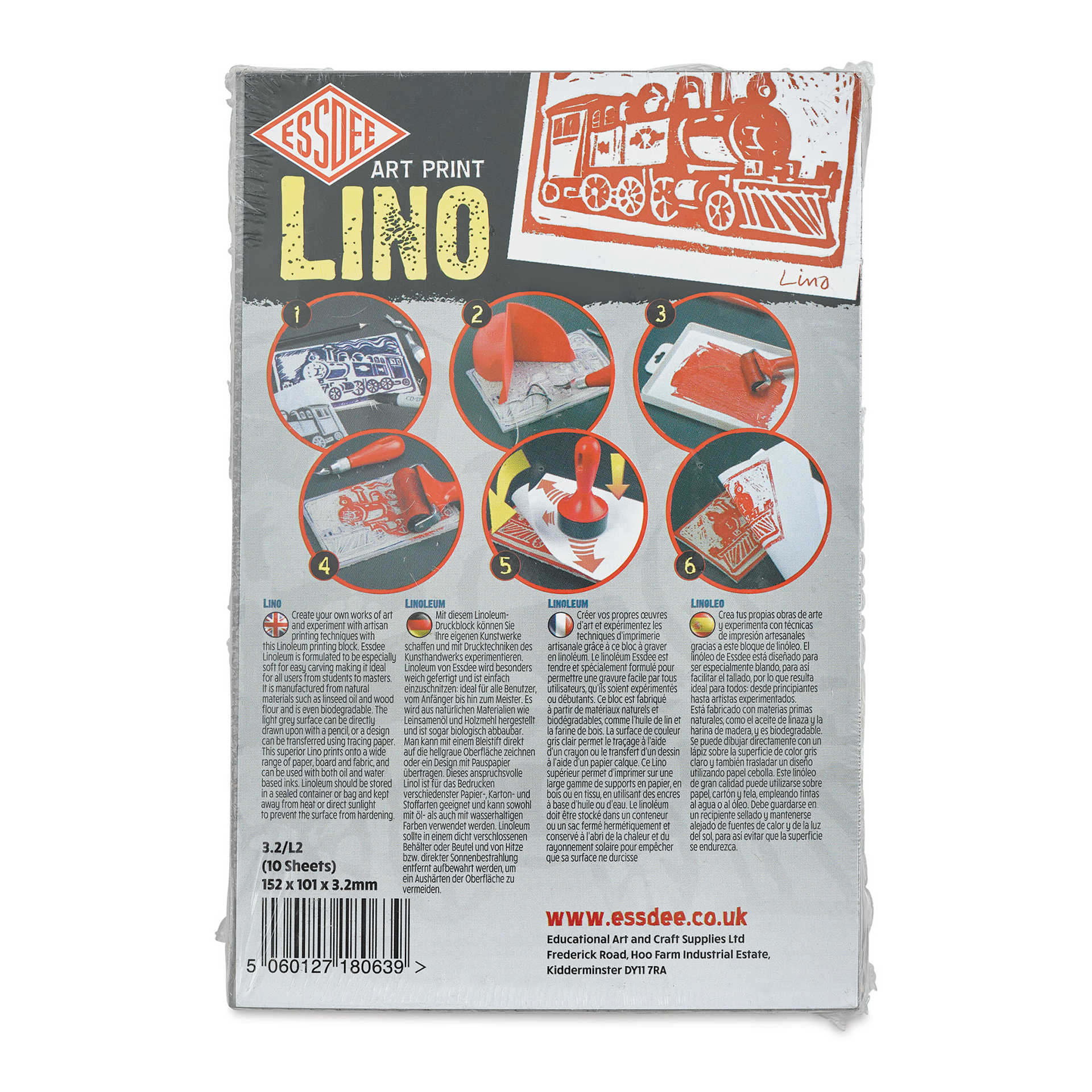 Essdee Lino Blocks - 6" x 4", Unmounted, Pkg of 10, front of packaging