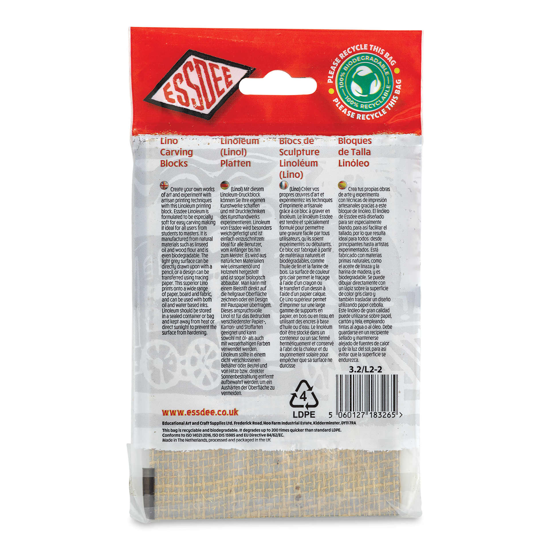 Essdee Lino Blocks - 6" x 4", Unmounted, Pkg of 2, back of packaging