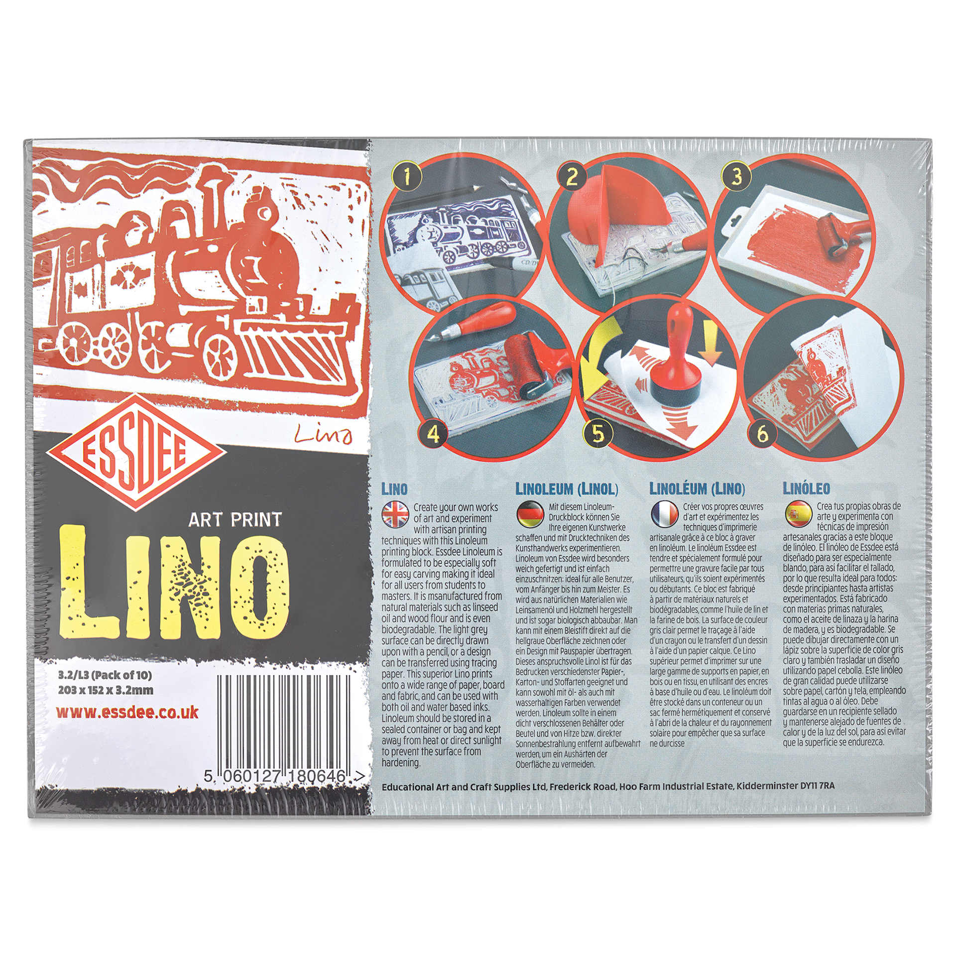 Essdee Lino Blocks - 8" x 6", Unmounted, Pkg of 10, front of packaging