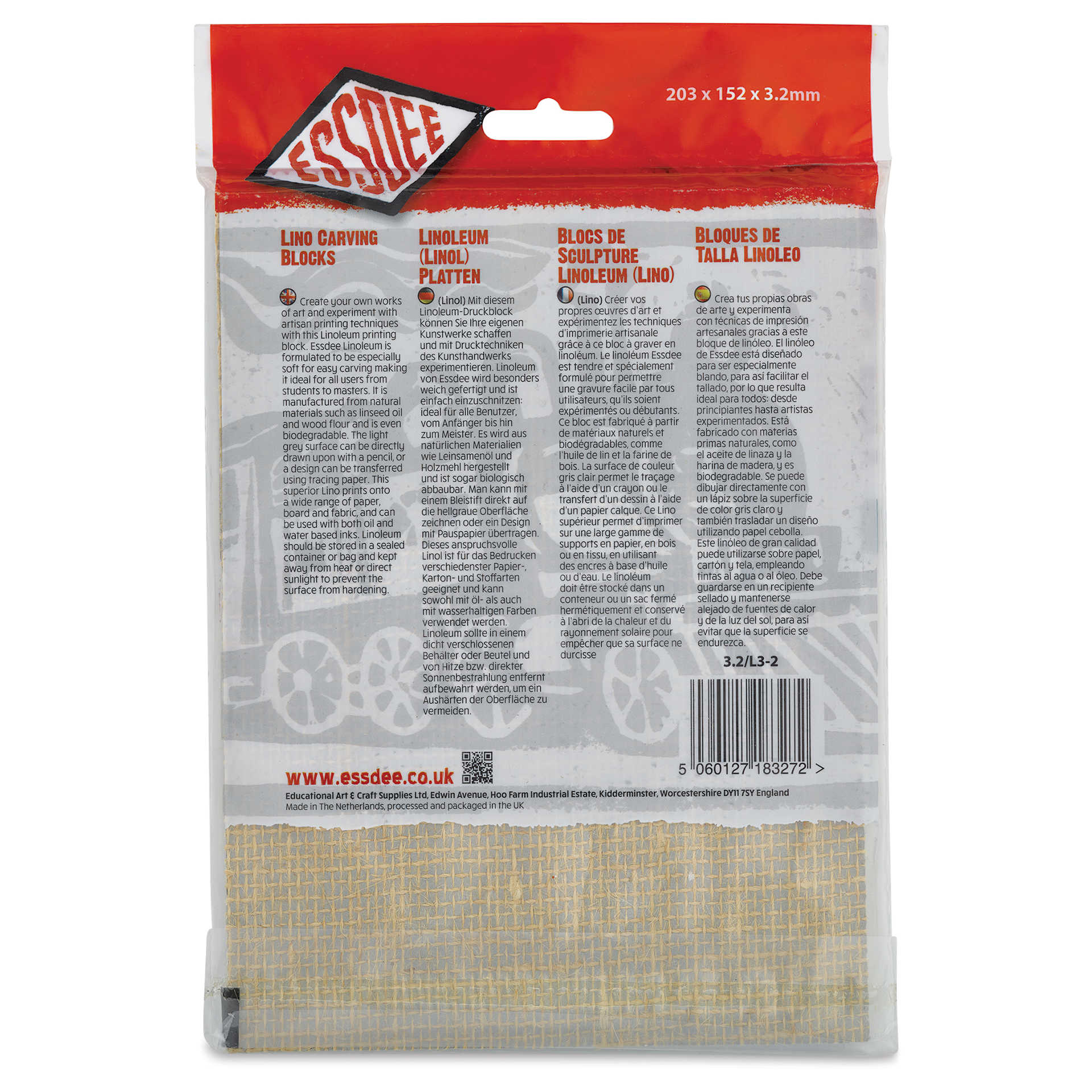 Essdee Lino Blocks - 8" x 6", Unmounted, Pkg of 2, back of packaging