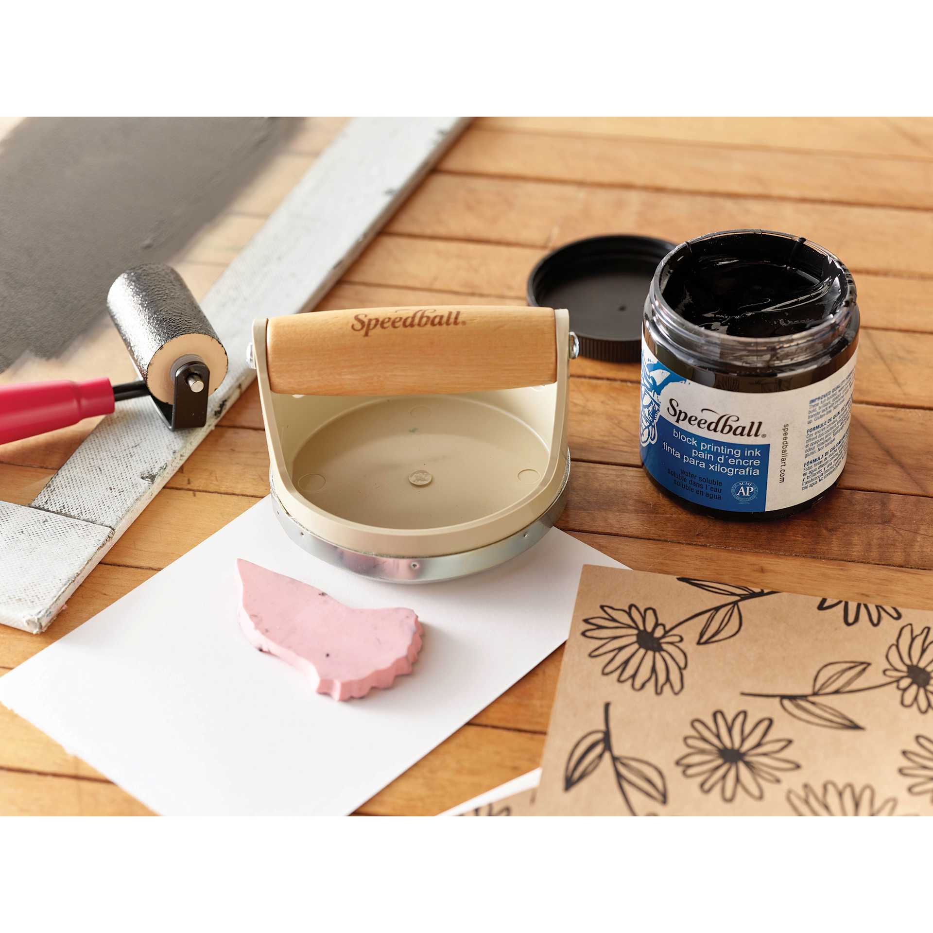 Speedball Baren - 4", with printmaking supplies