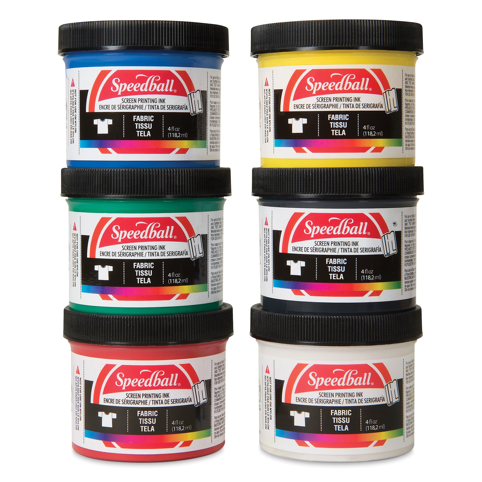 Speedball Fabric Screen Printing Ink - Starter Set, Set of 6, 4 oz, Jars