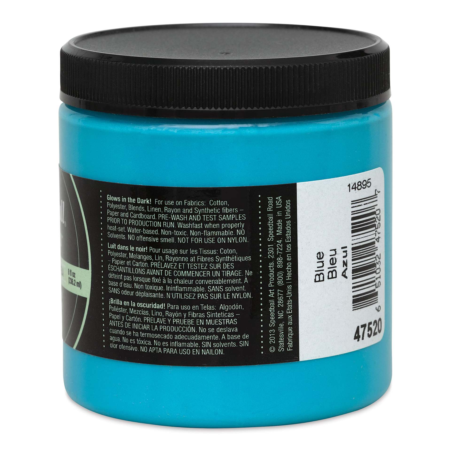 Speedball Night Glo Fabric Screen Printing Ink - Blue, 8 oz, Jar (Right side of label)