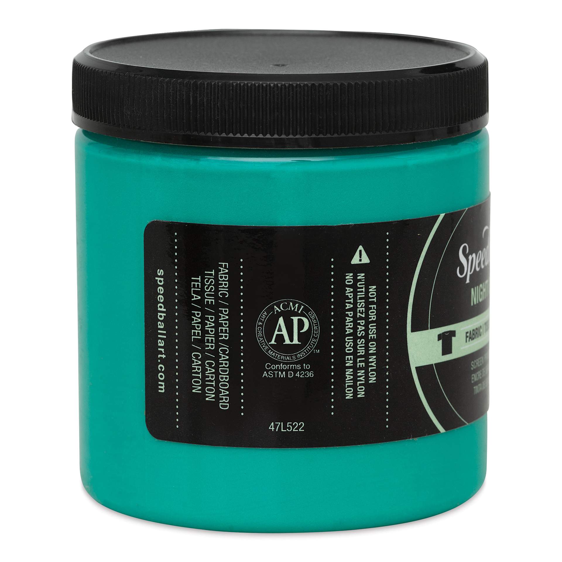 Speedball Night Glo Fabric Screen Printing Ink - Green, 8 oz, Jar (Left side of label)
