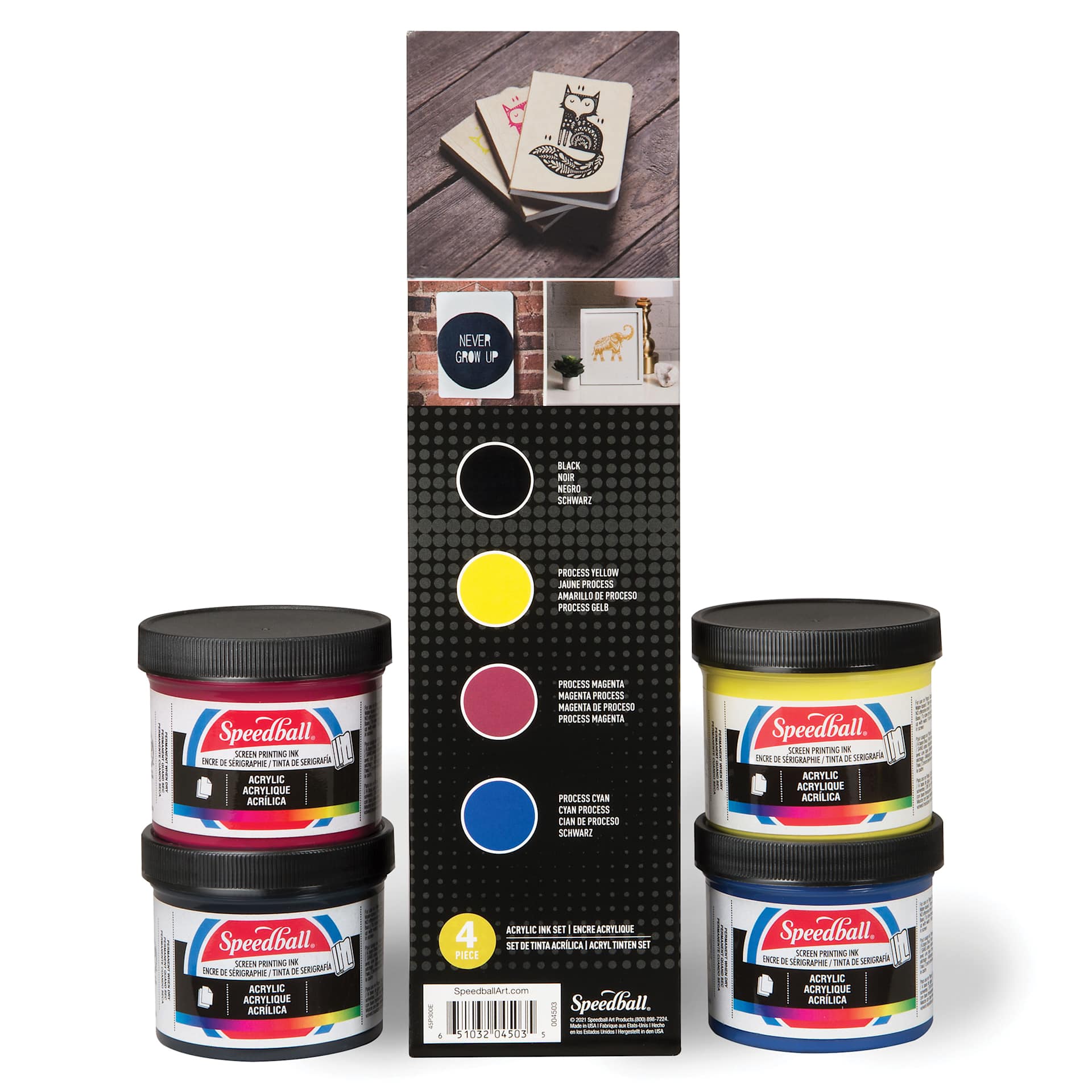 Speedball Permanent Acrylic Screen Printing Starter Set - Starter Set, Set of 4 shown with packaging