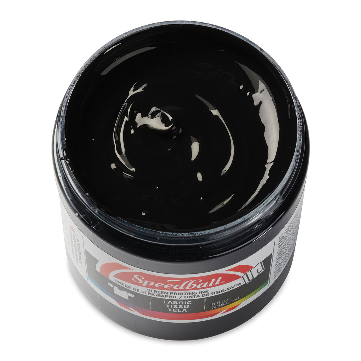 Speedball Fabric Screen Printing Ink - Black, 8 oz, Jar (Open, Top view)