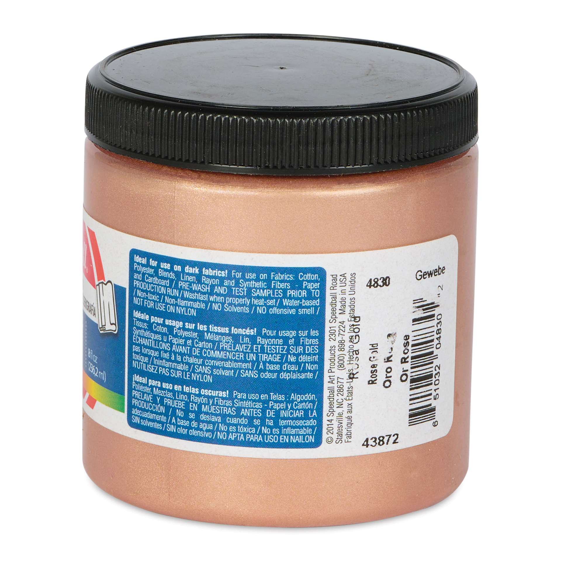 Speedball Fabric Screen Printing Ink - Rose Gold (Opaque), 8 oz, back of the jar