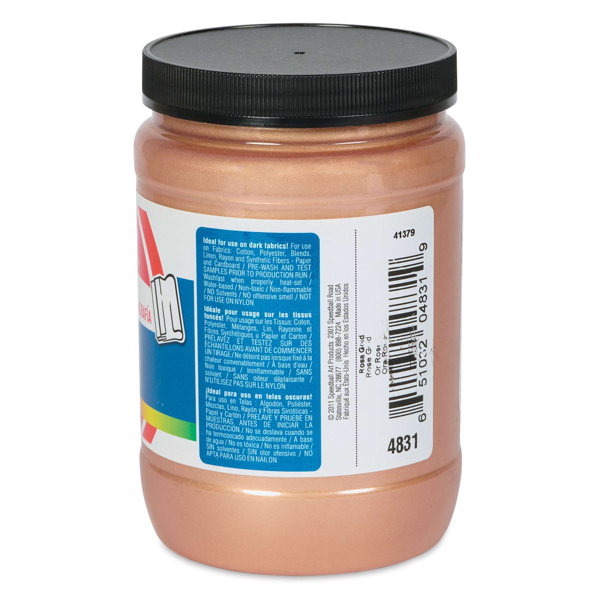 Speedball Fabric Screen Printing Ink - Rose Gold (Opaque), 32 oz, back of the jar