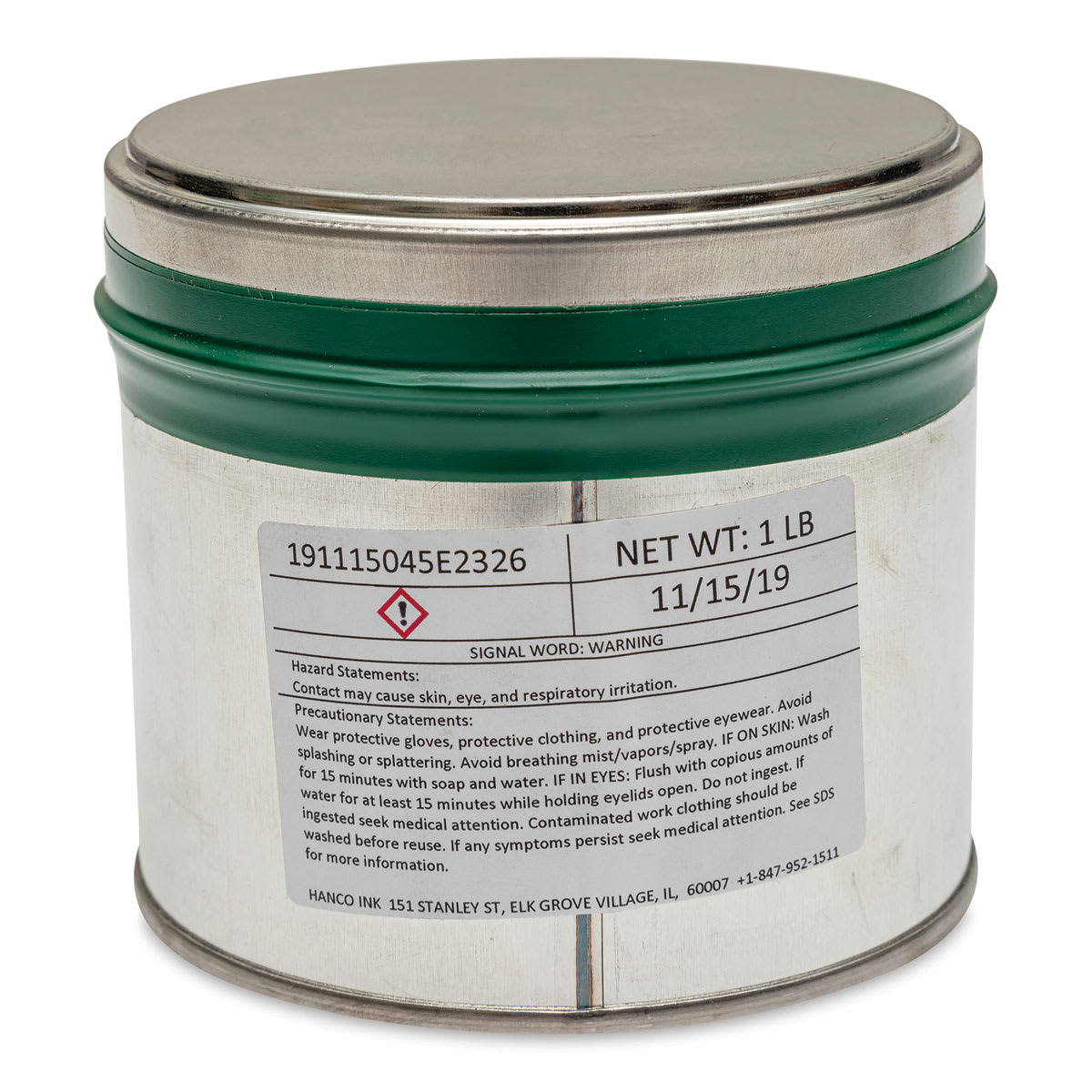 Hanco Oil Based Etching Ink - 1 lb, Shamrock Green - back