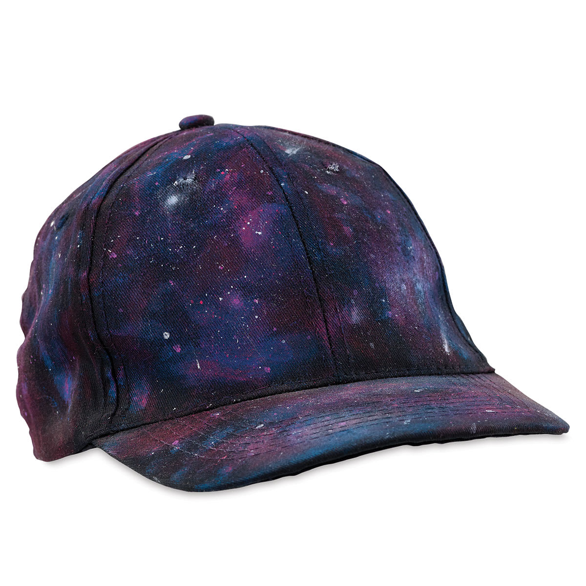 Baseball Caps - Angled view of dyed and painted White Baseball Cap