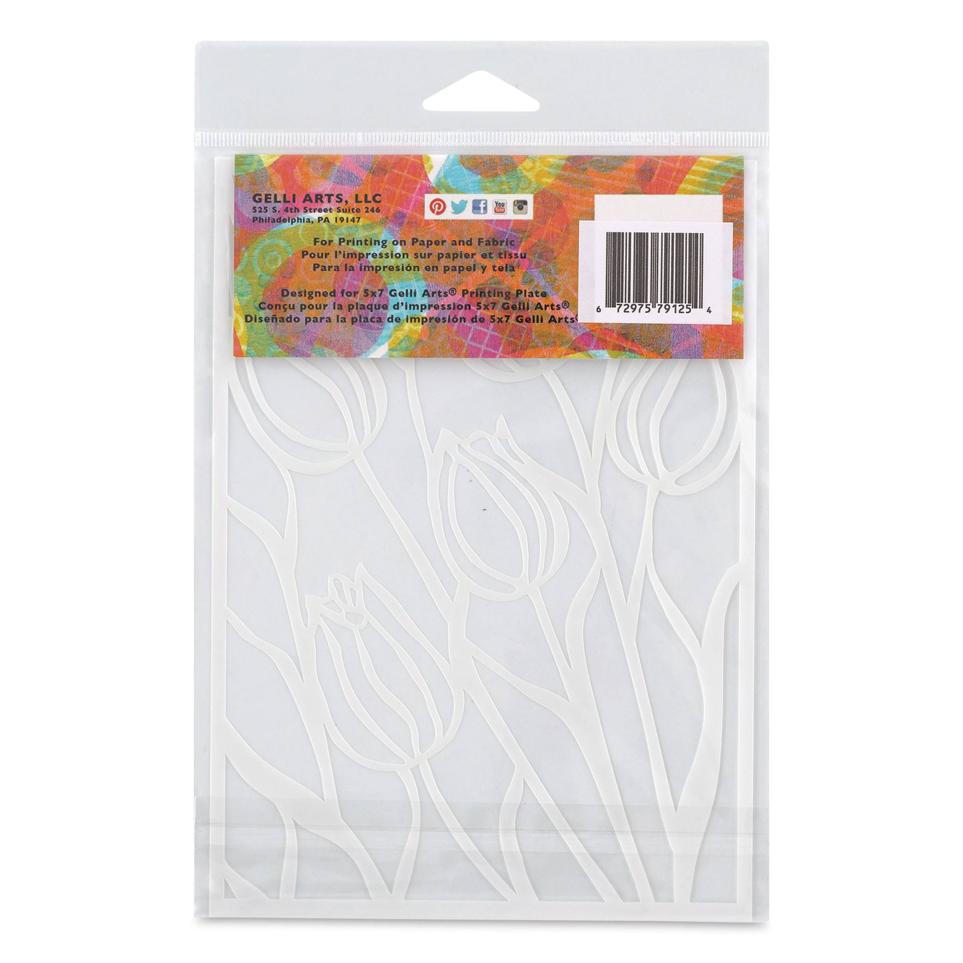 Gelli Arts Stencil - Tulip, 5" x 7", back of packaging