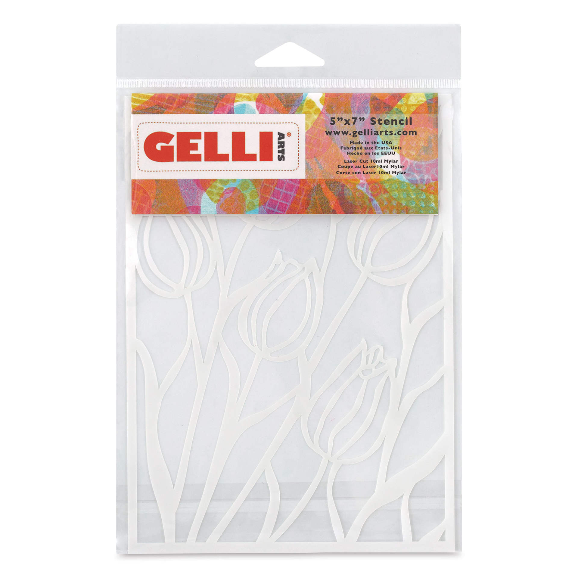 Gelli Arts Stencil - Tulip, 5" x 7", front of packaging