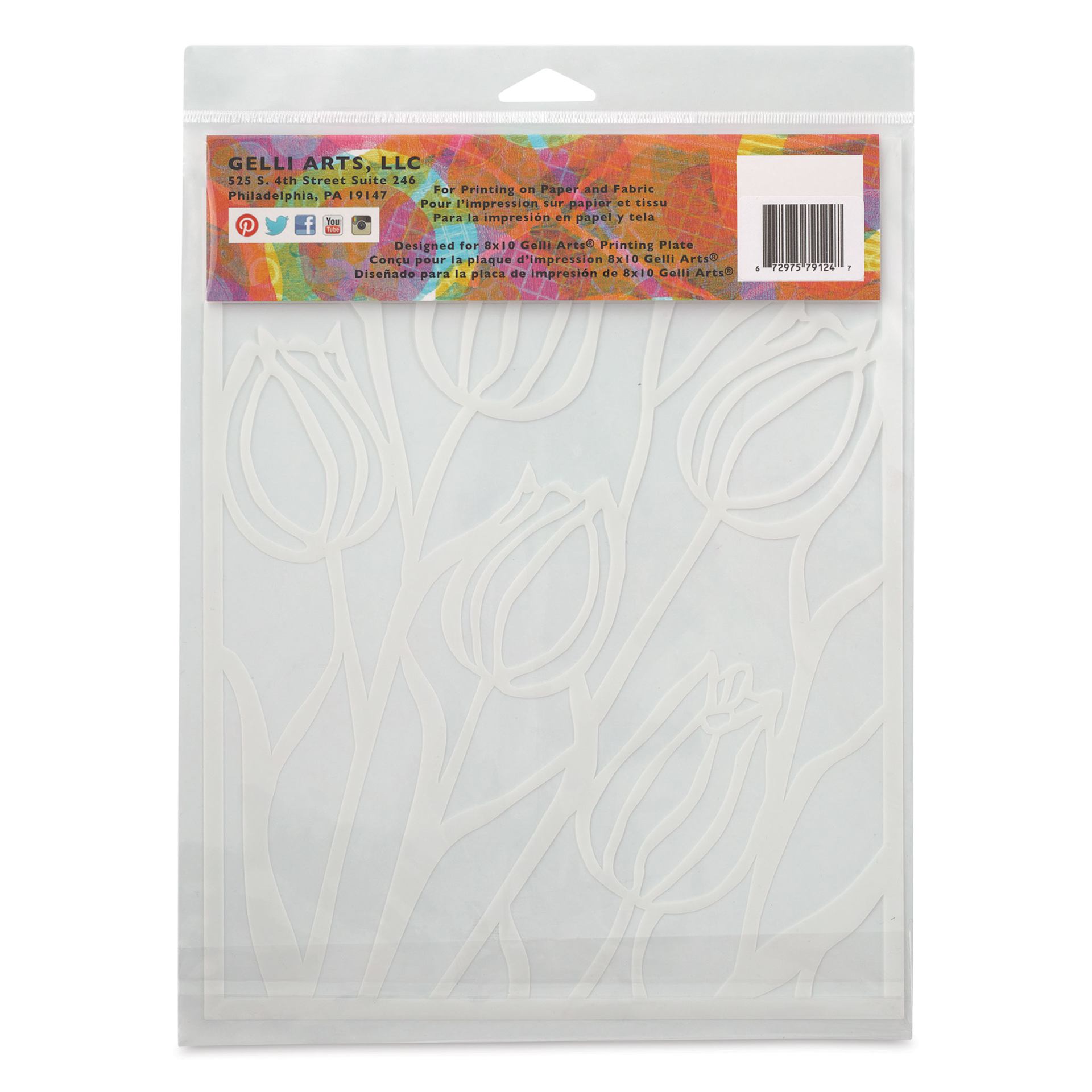 Gelli Arts Stencil - Tulip, 8" x 10", back of packaging