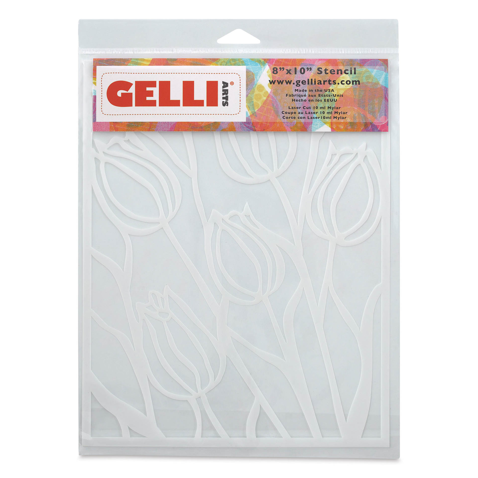 Gelli Arts Stencil - Tulip, 8" x 10", front of packaging