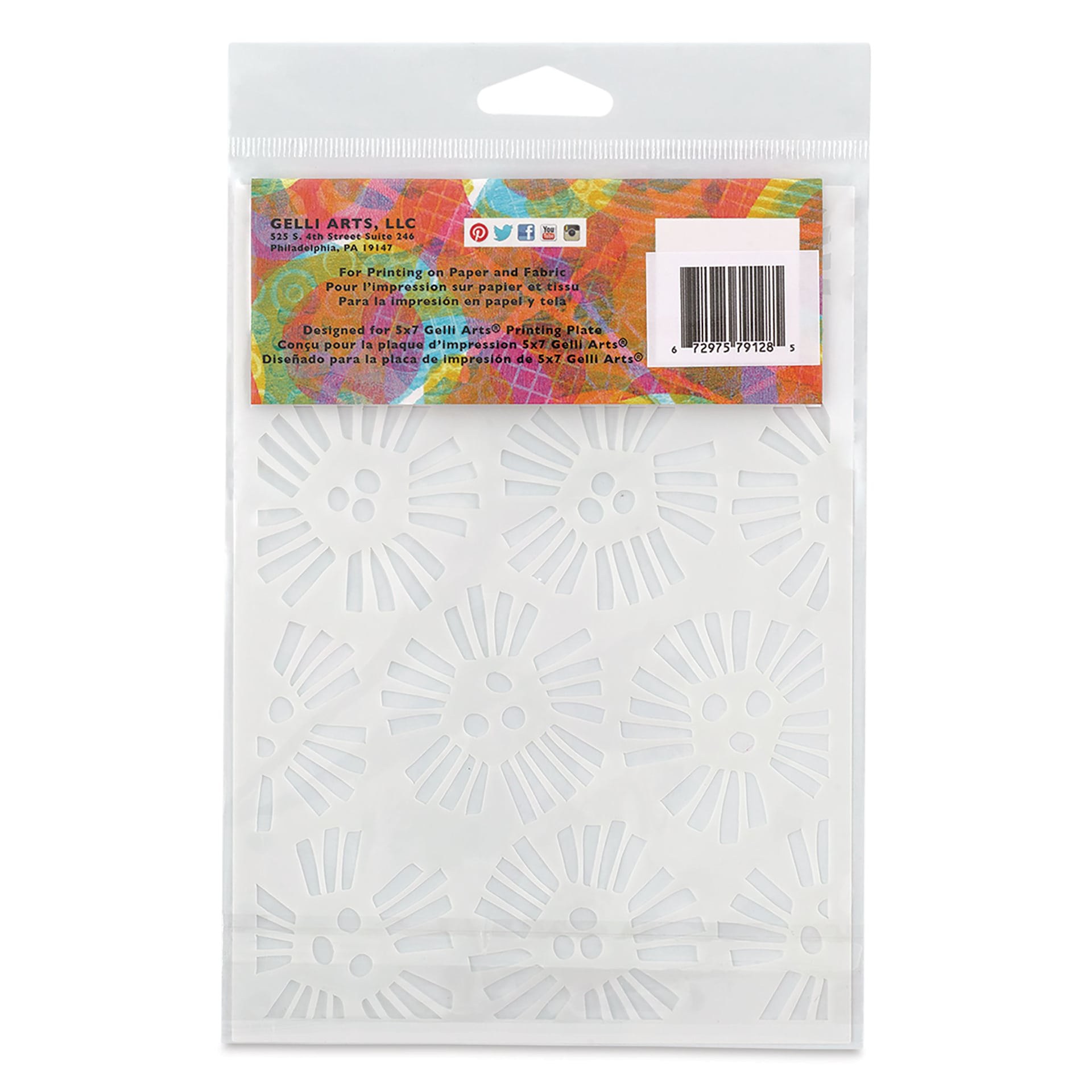 Gelli Arts Stencil - Abstract Flower, 5" x 7", back of packaging