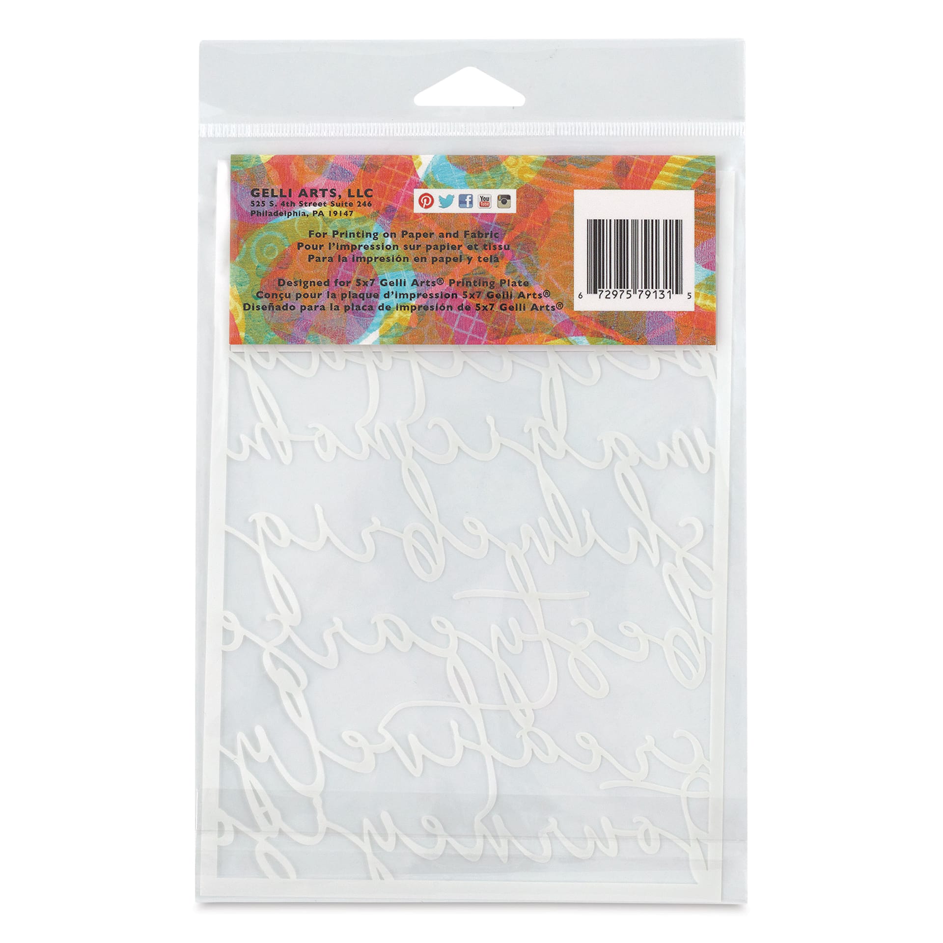 Gelli Arts Stencil - Script, 5" x 7", back of packaging