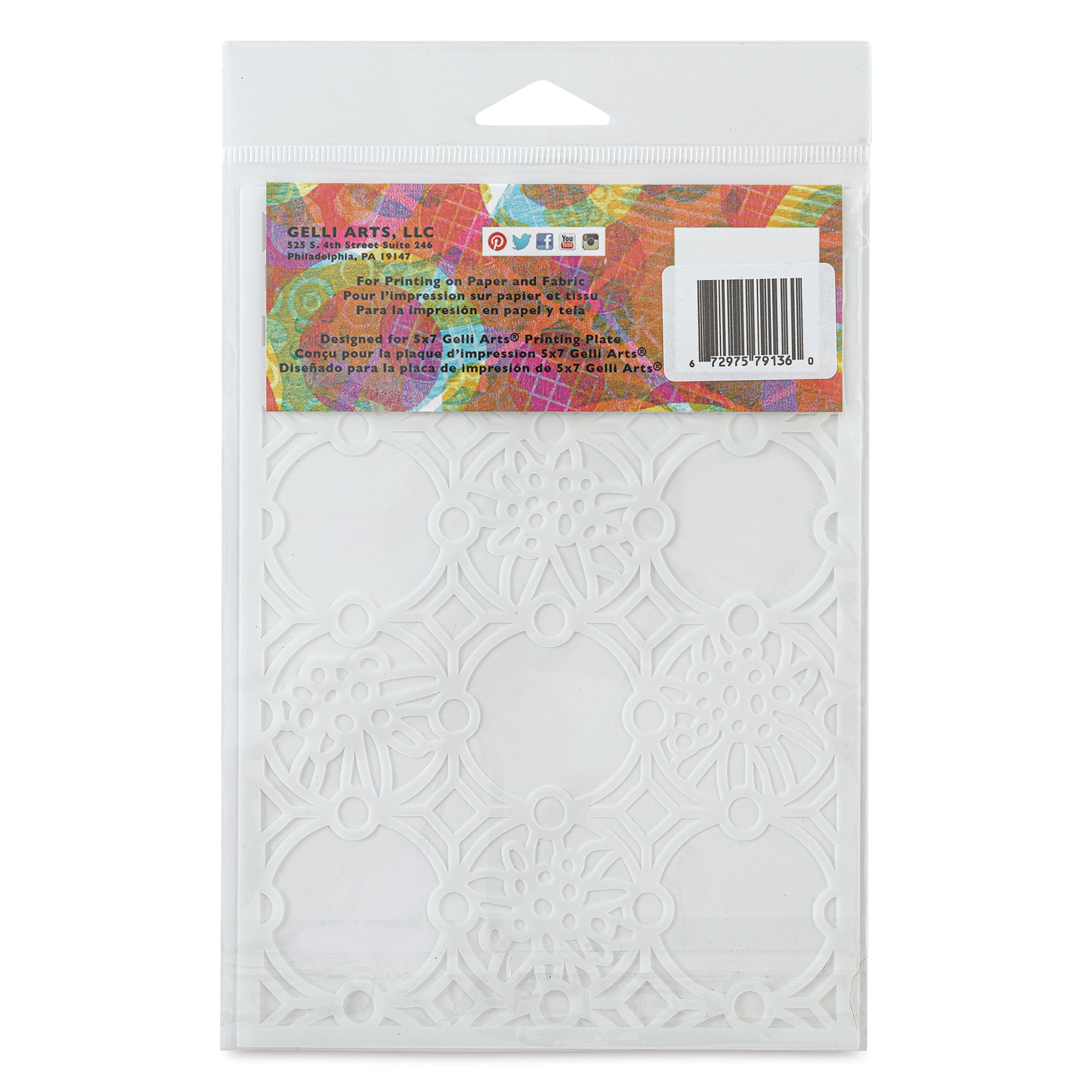 Gelli Arts Stencil - Edelweiss, 5" x 7" - back of packaging