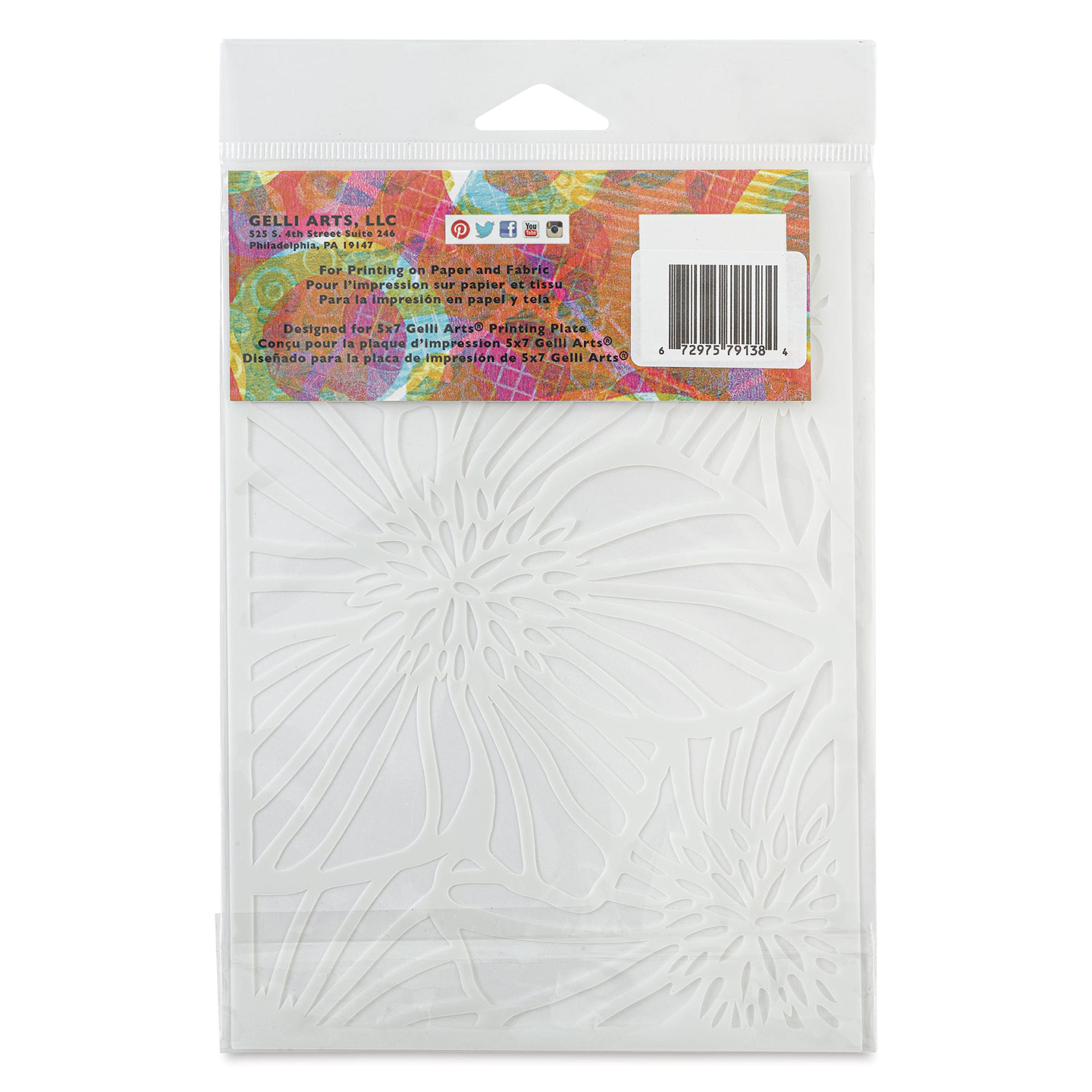 Gelli Arts Stencil - Hellebore, 5" x 7" - back of packaging