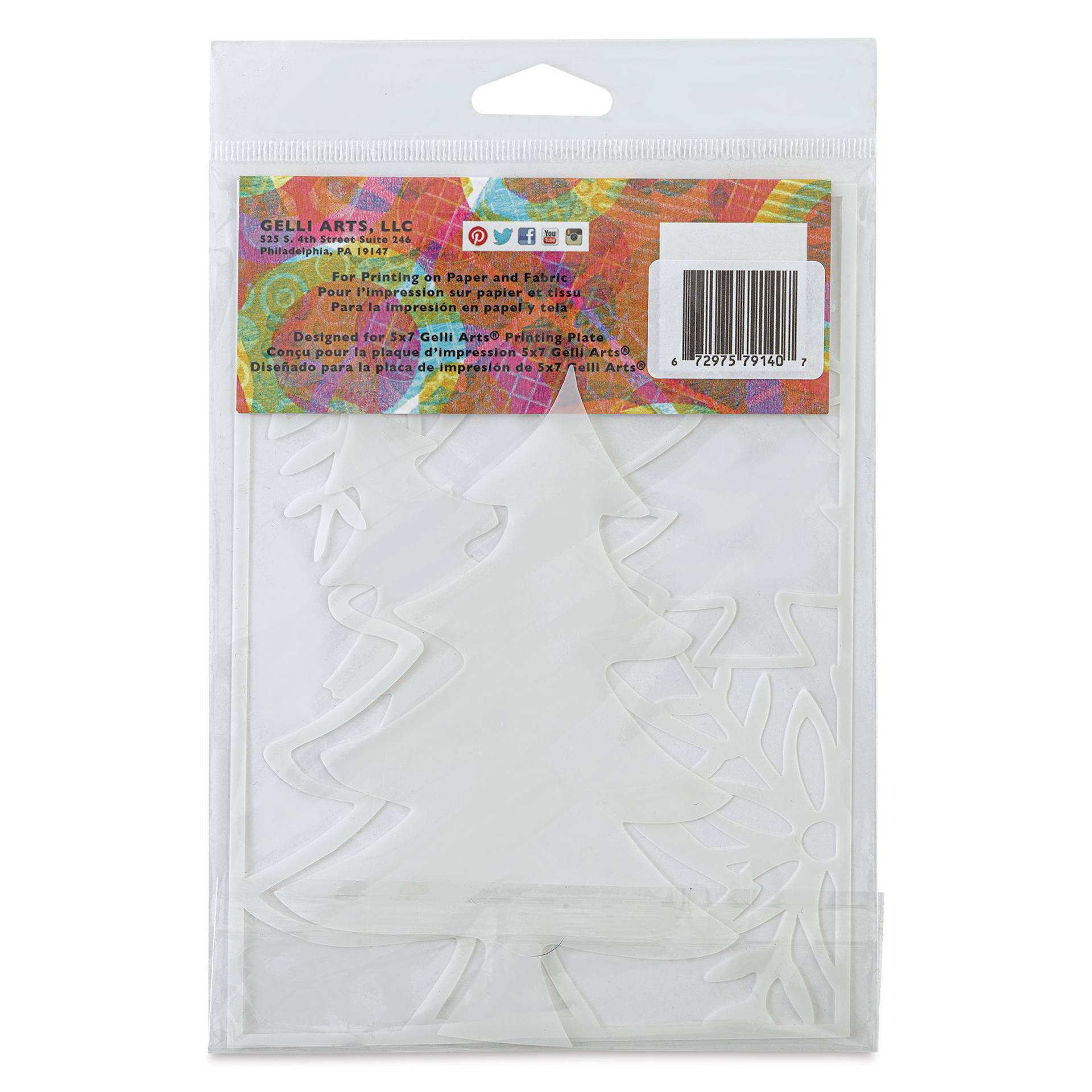 Gelli Arts Stencil - Holiday Trees, 5" x 7" - back of packaging