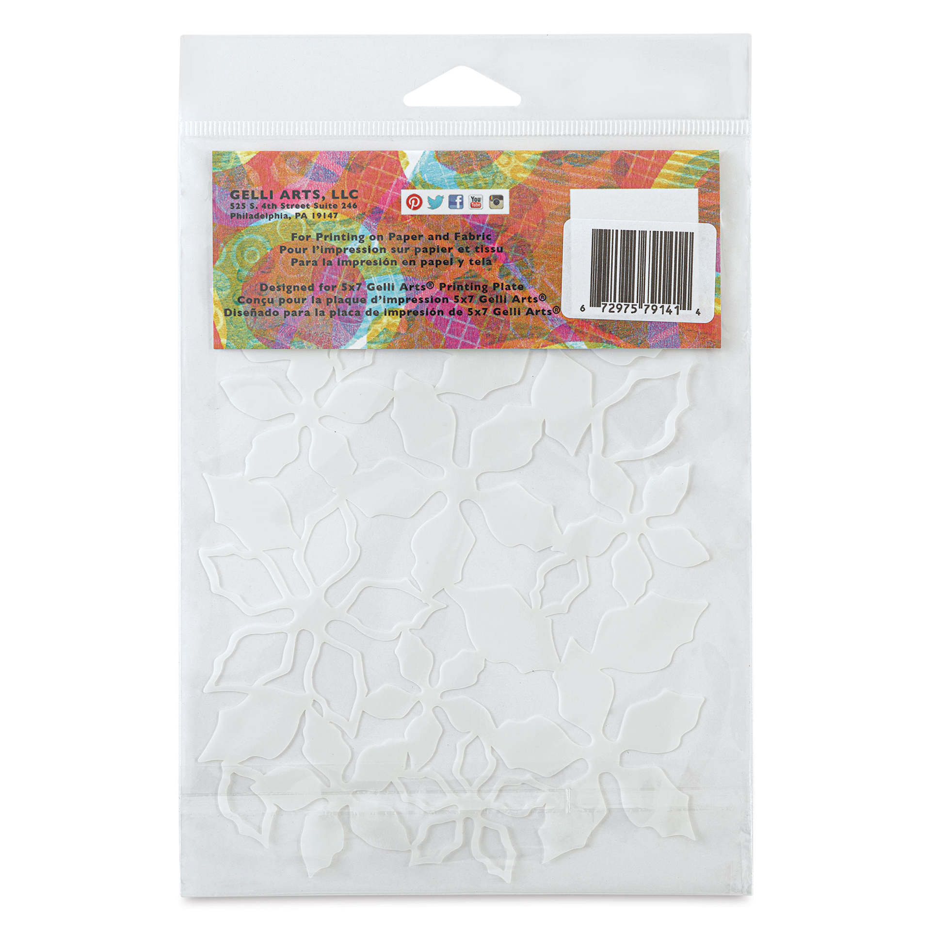 Gelli Arts Stencil - Poinsettia, 5" x 7" - back of packaging