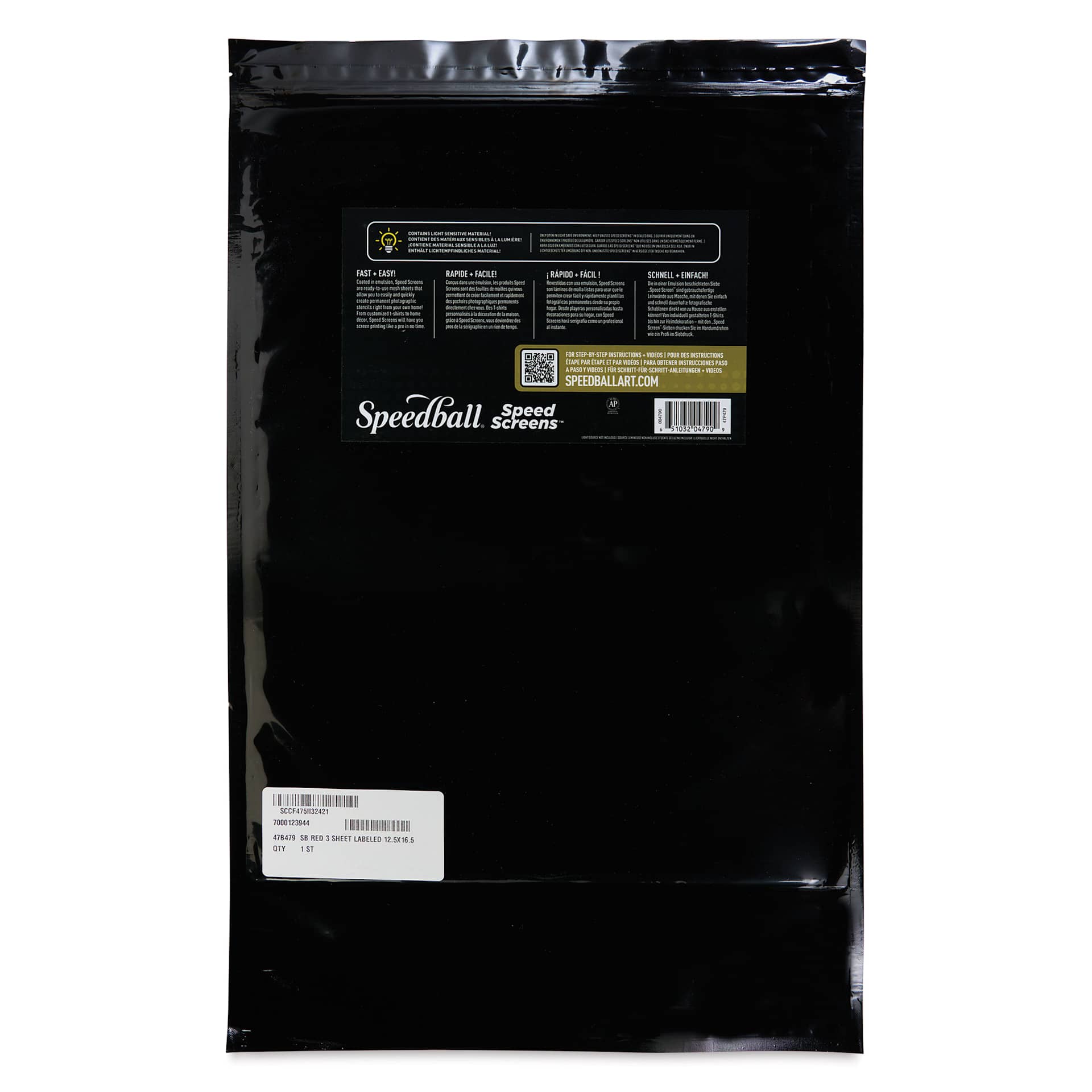 Speedball Speed Screens - 12-1/2" x 16-1/2", Pkg of 3, back of the packaging