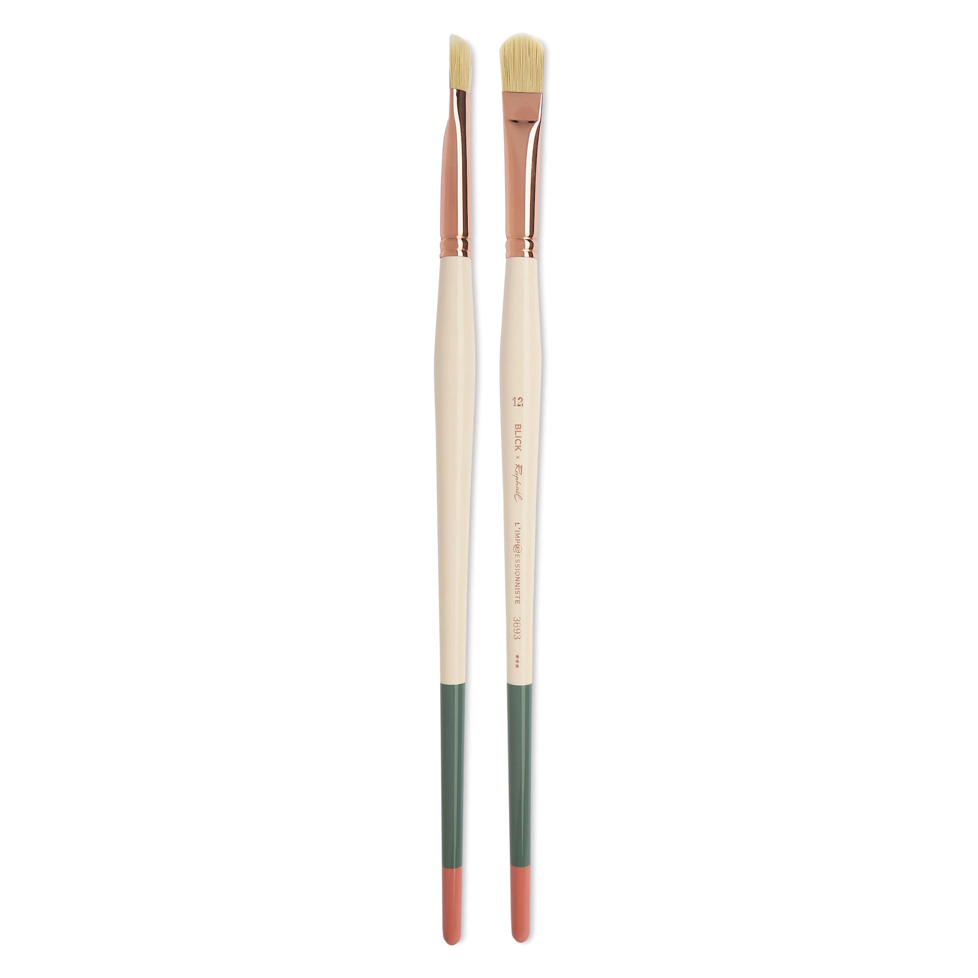 Blick x Raphaël L'Impressionniste Synthetic Bristle Brush - D-Brush, Size 12, Long Handle, side view and front view