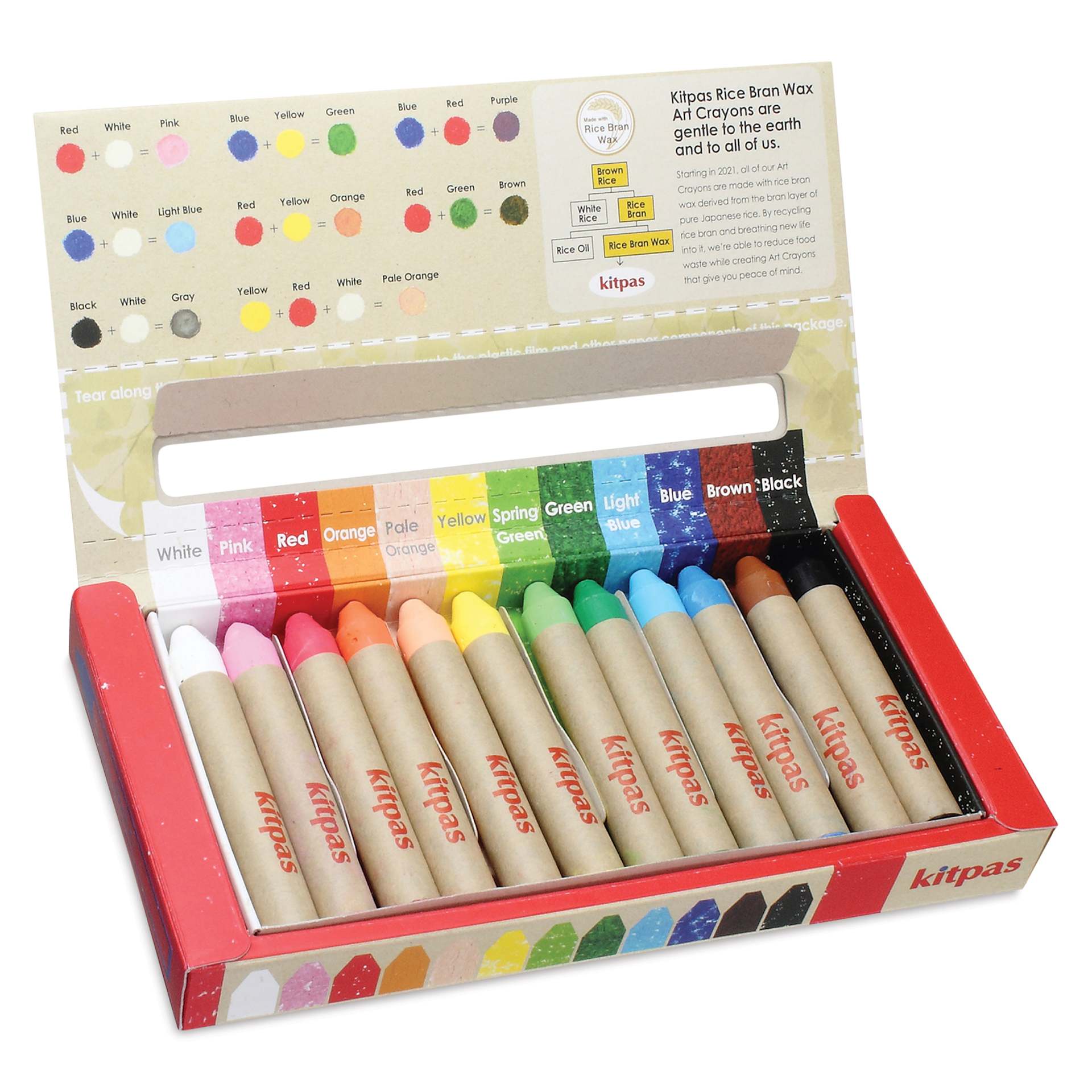 Kitpas Rice Wax Crayons - Assorted, Set of 12, open packaging