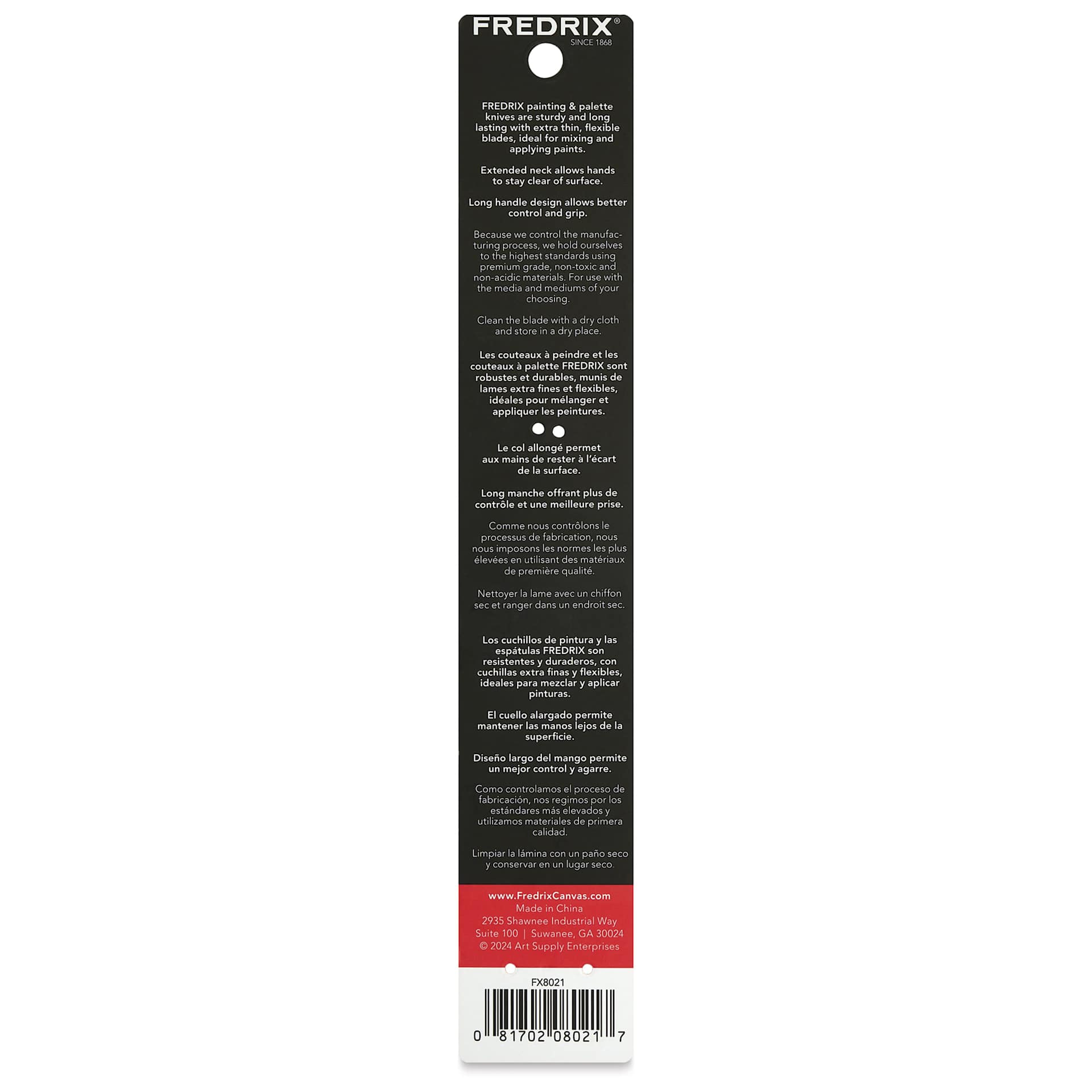 Back of Fredrix Painting Knife - 01 package